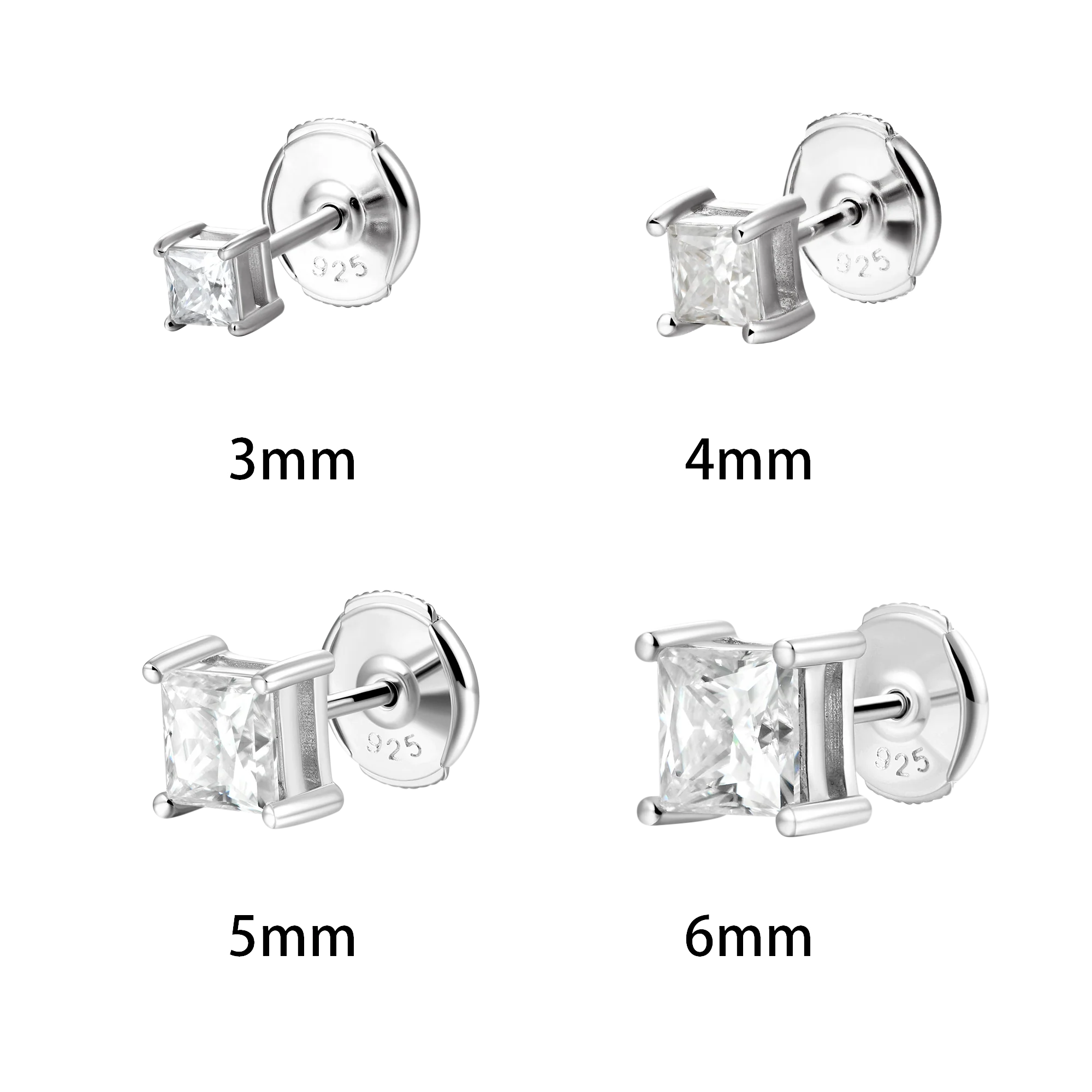 0.24ct Single Moissanite Princess Cut Stud Earring - Image 4