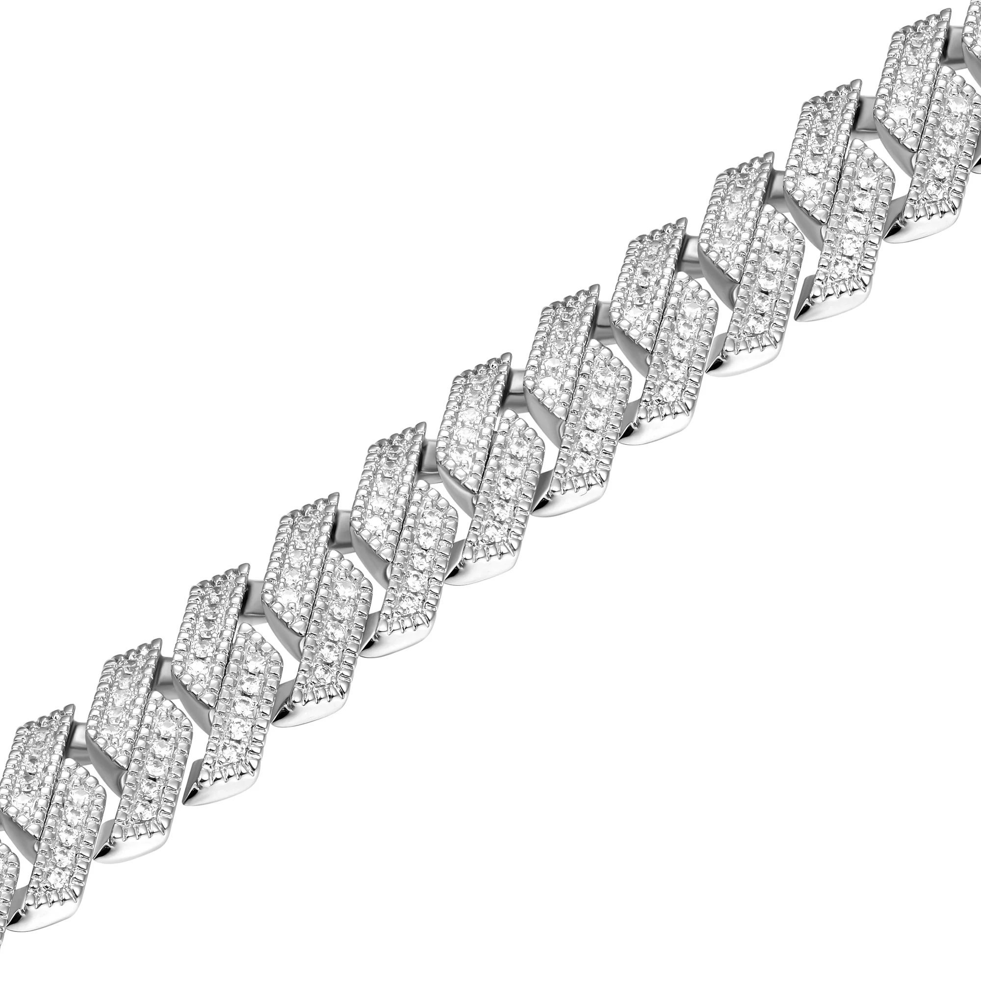 Halo Round Cut Prong Cuban Link Bracelet - 12mm - Image 4
