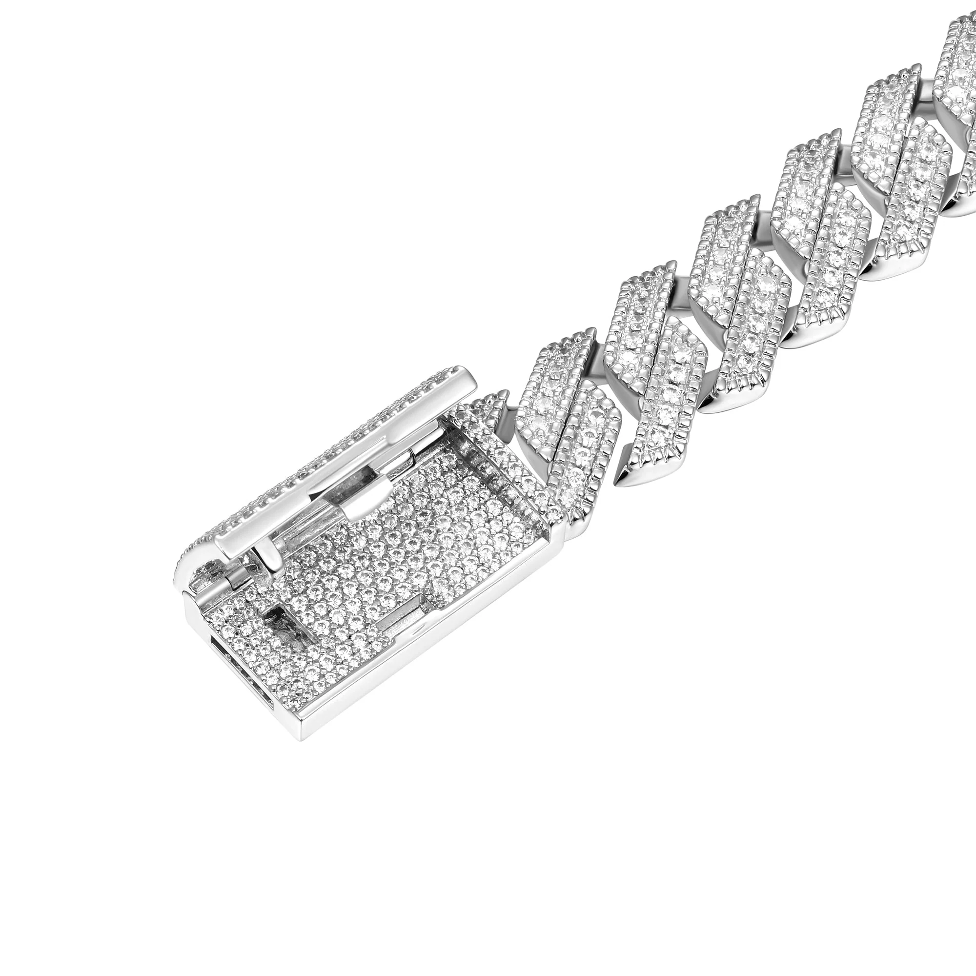 Halo Round Cut Prong Cuban Link Bracelet - 12mm - Image 5
