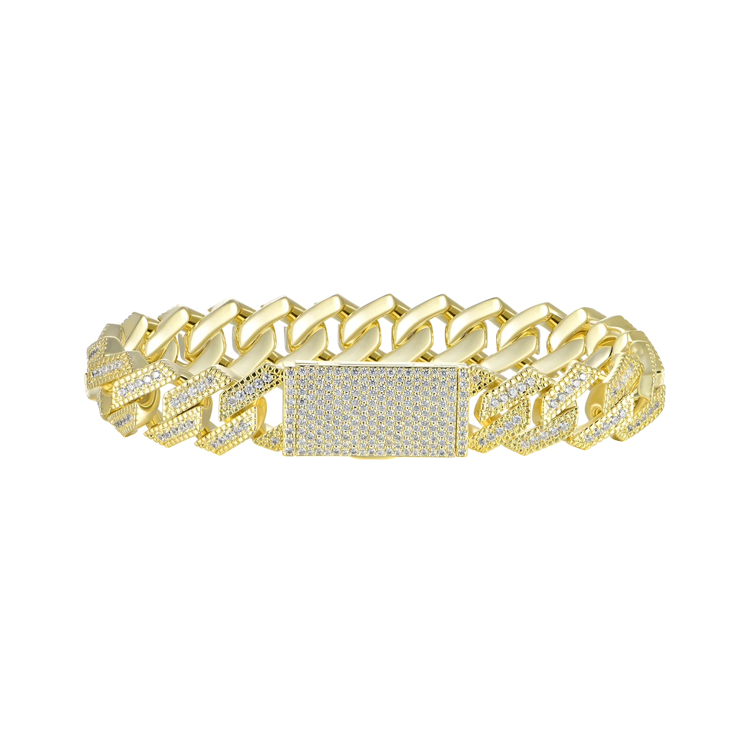 Halo Round Cut Prong Cuban Link Bracelet - 12mm - Image 6