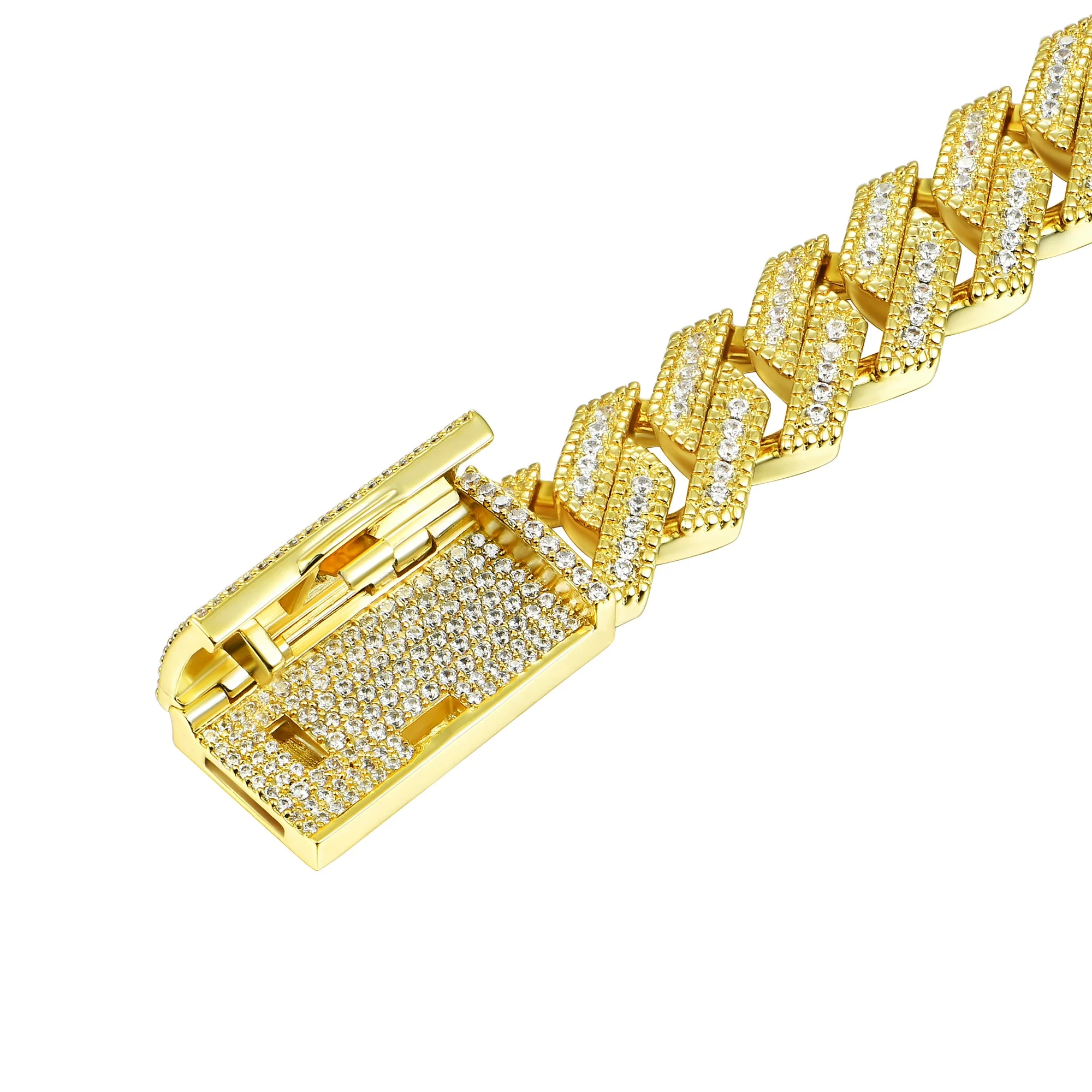 Halo Round Cut Prong Cuban Link Bracelet - 12mm - Image 8