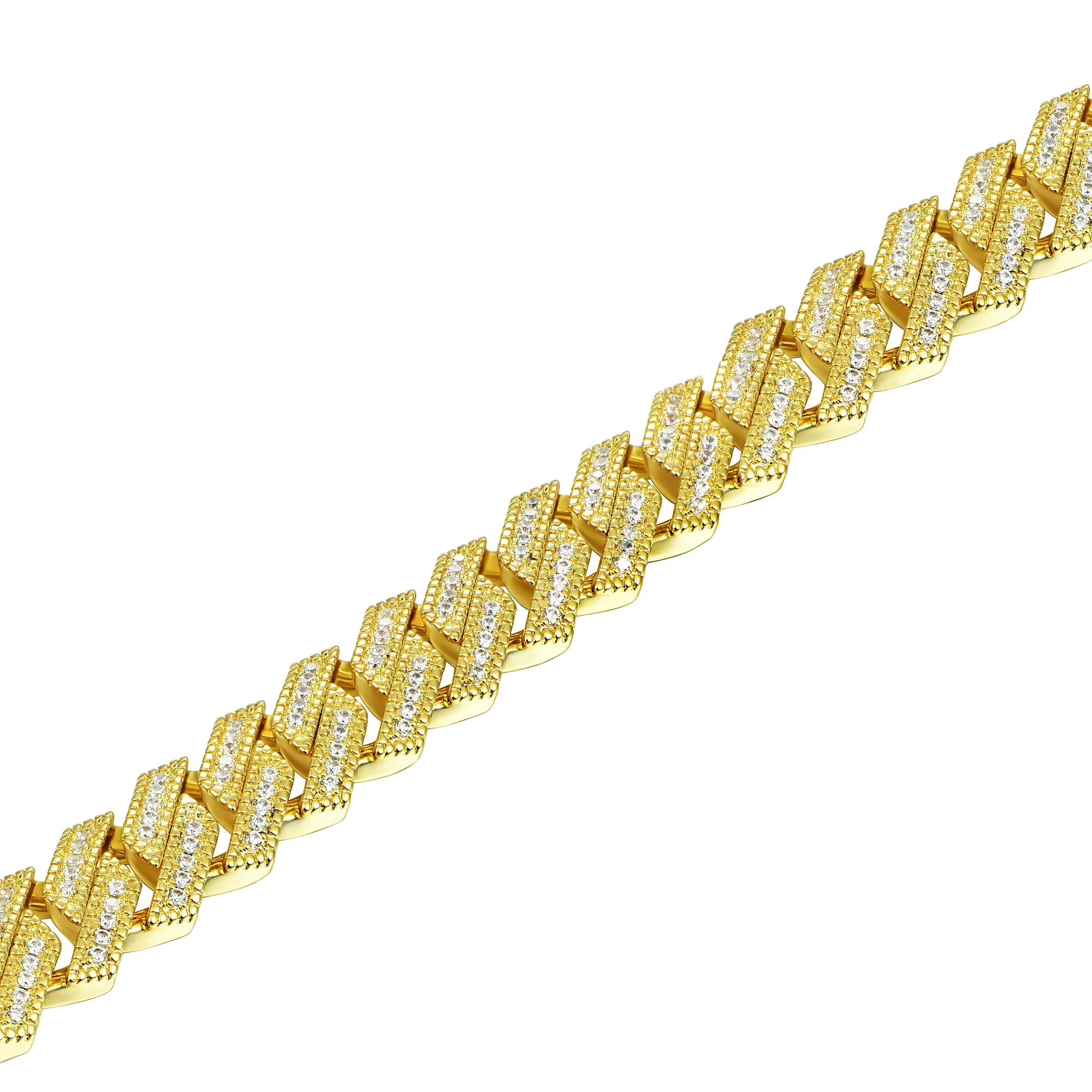 Halo Round Cut Prong Cuban Link Bracelet - 12mm - Image 9
