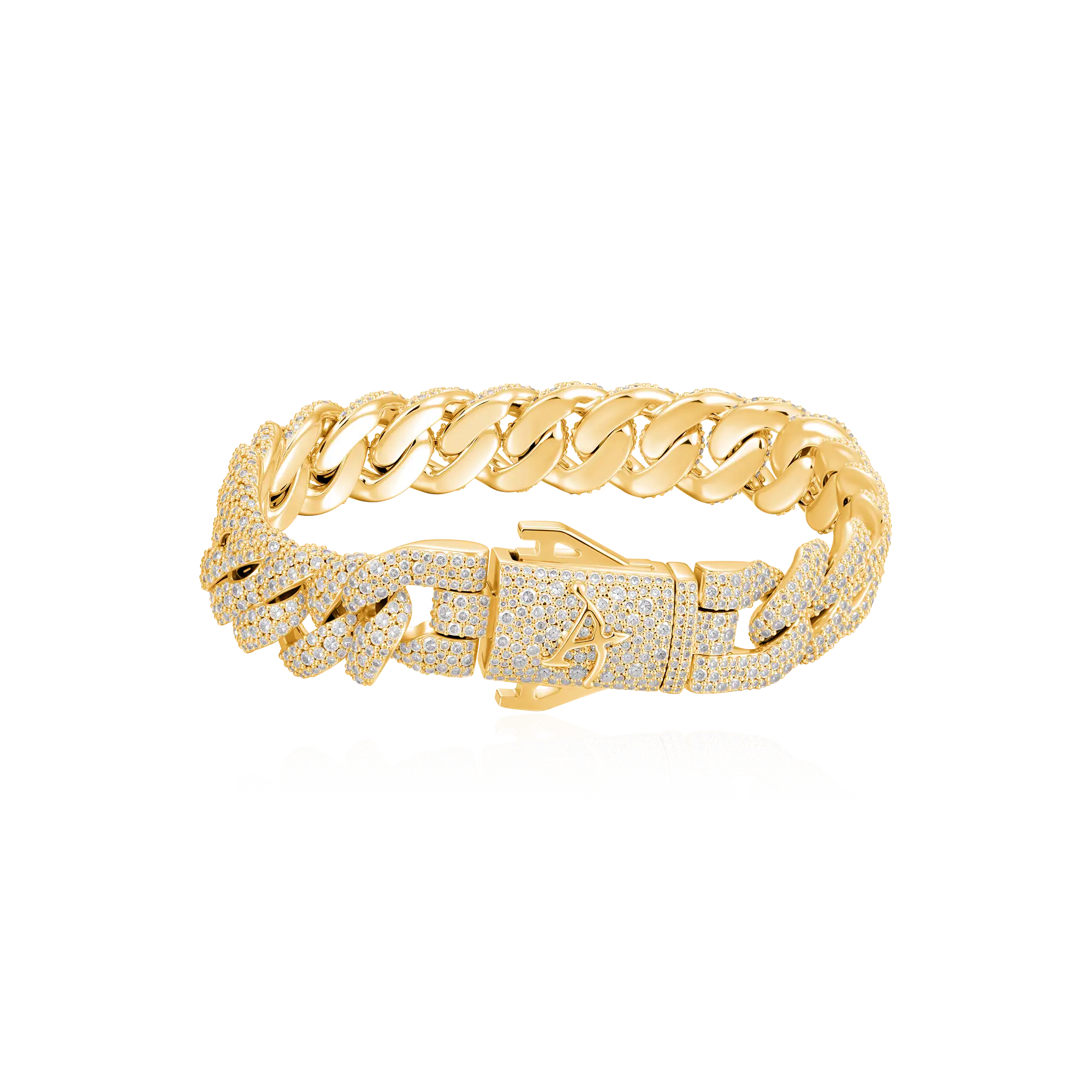 12mm Round Cut Cuban Link Bracelet - Yellow Gold
