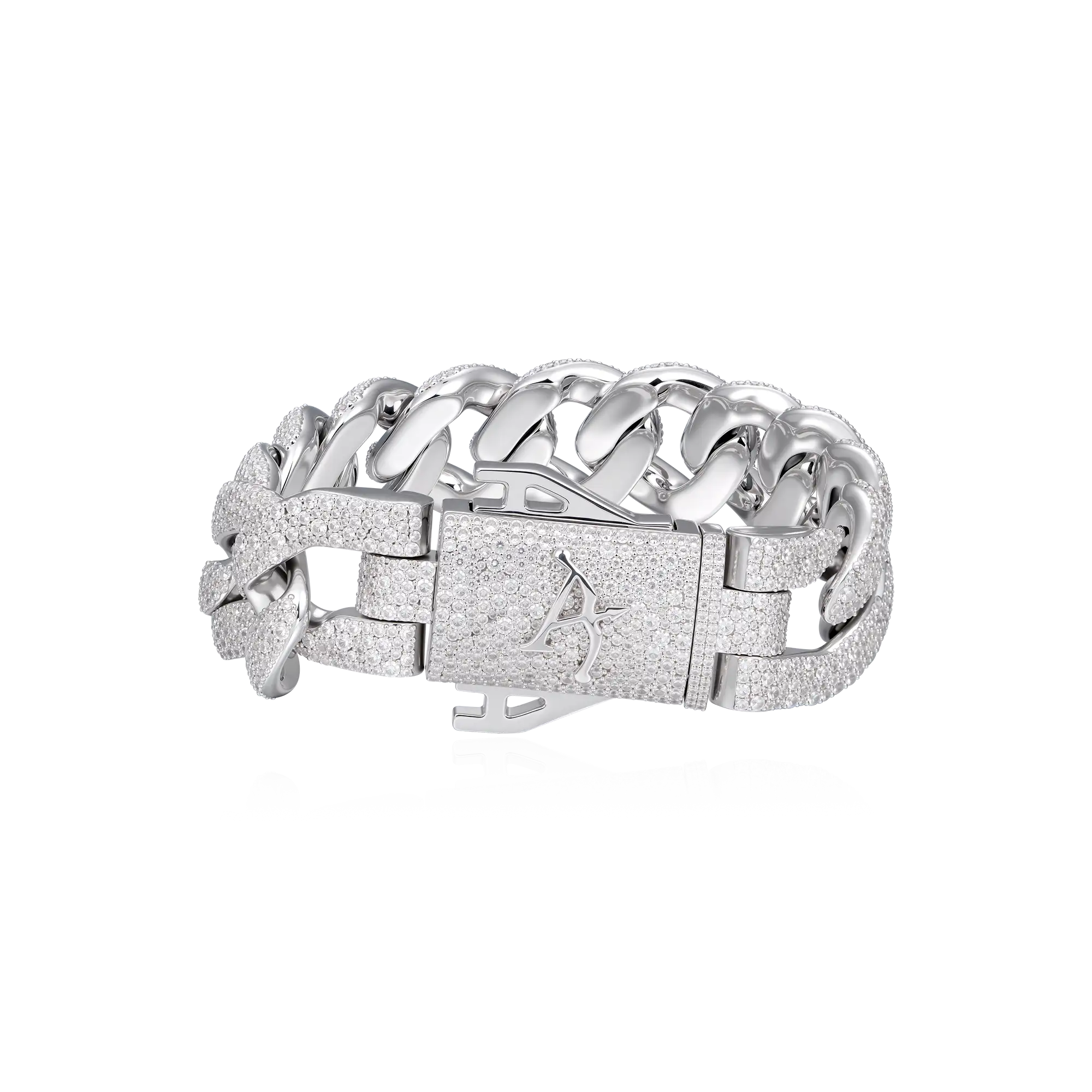 19mm Round Cut Cuban Link Bracelet - White Gold