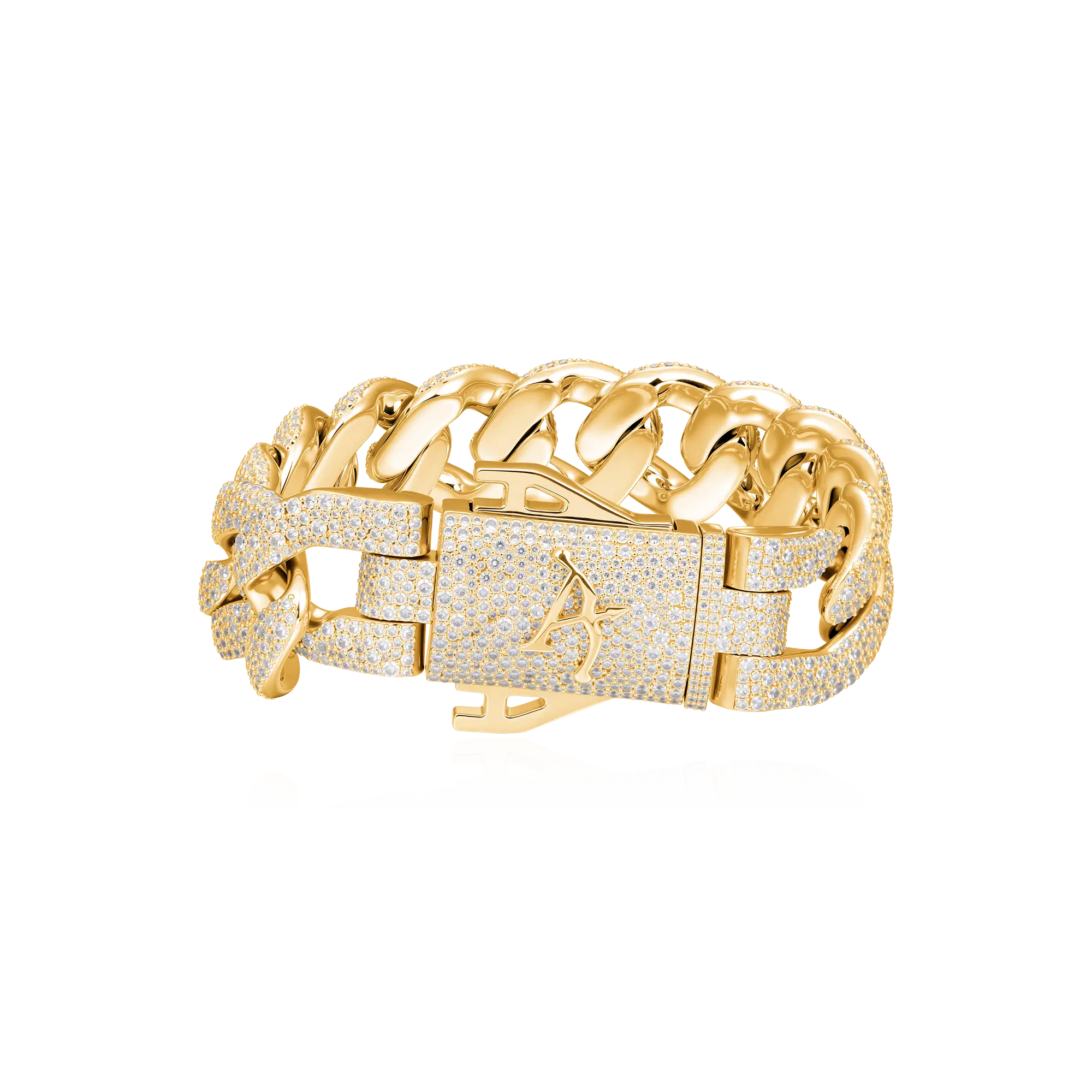 19mm Round Cut Cuban Link Bracelet - Yellow Gold