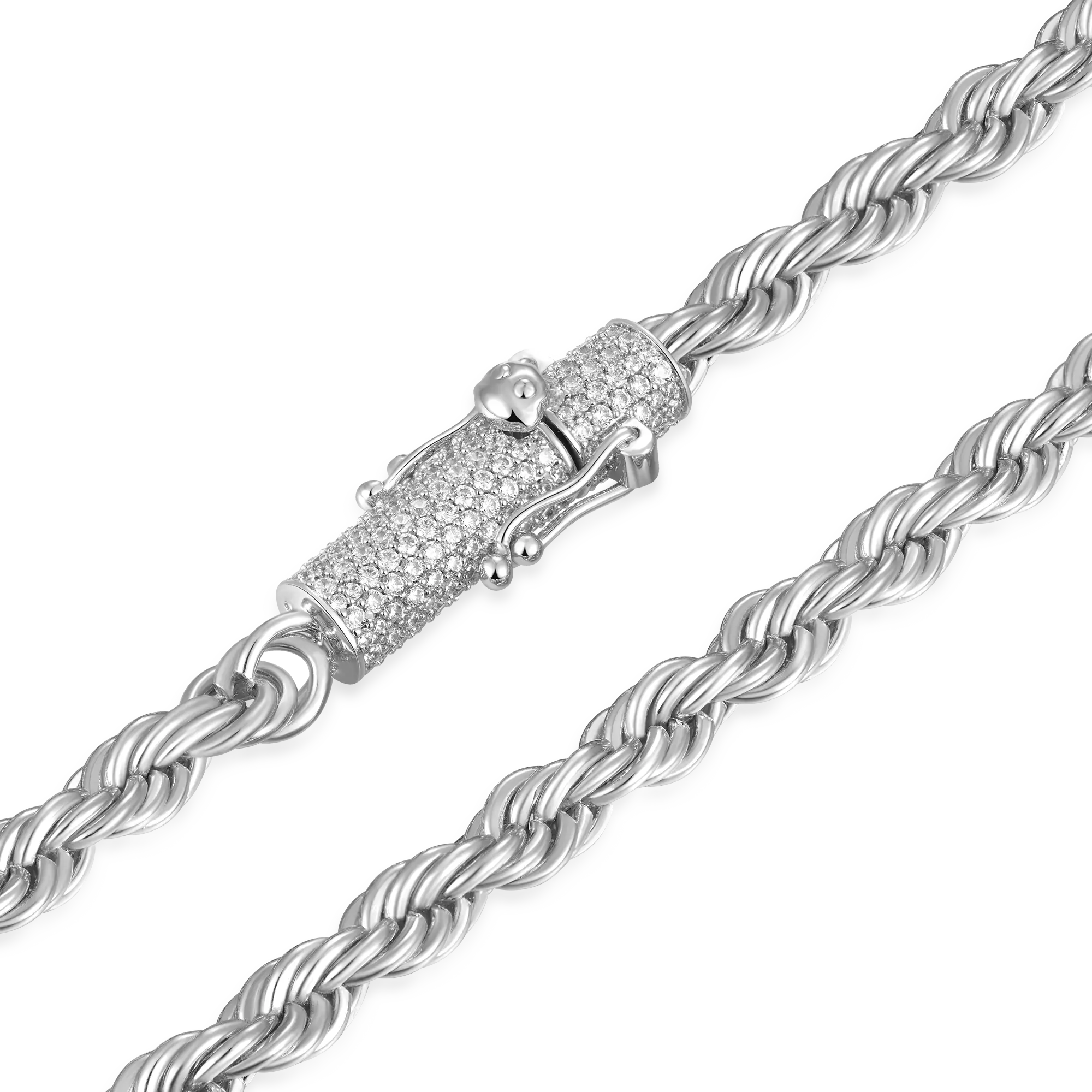 6mm Rope Chain With Iced Clasp - White Gold - Image 3