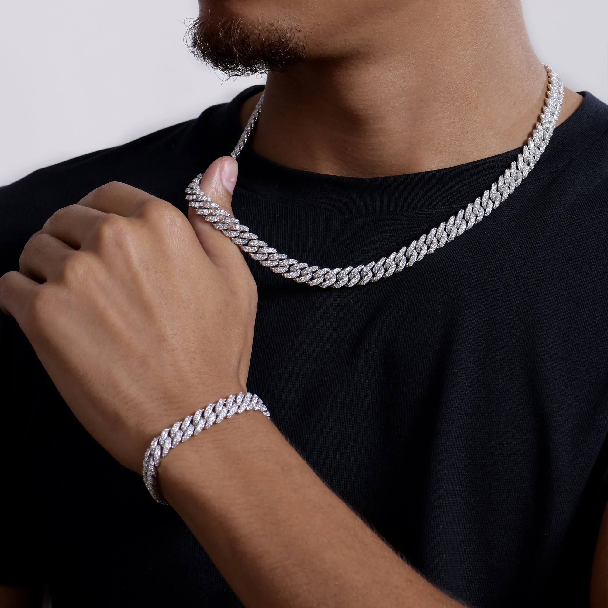 8mm Micro Round Cut Cuban Link Bracelet - White Gold - Image 3