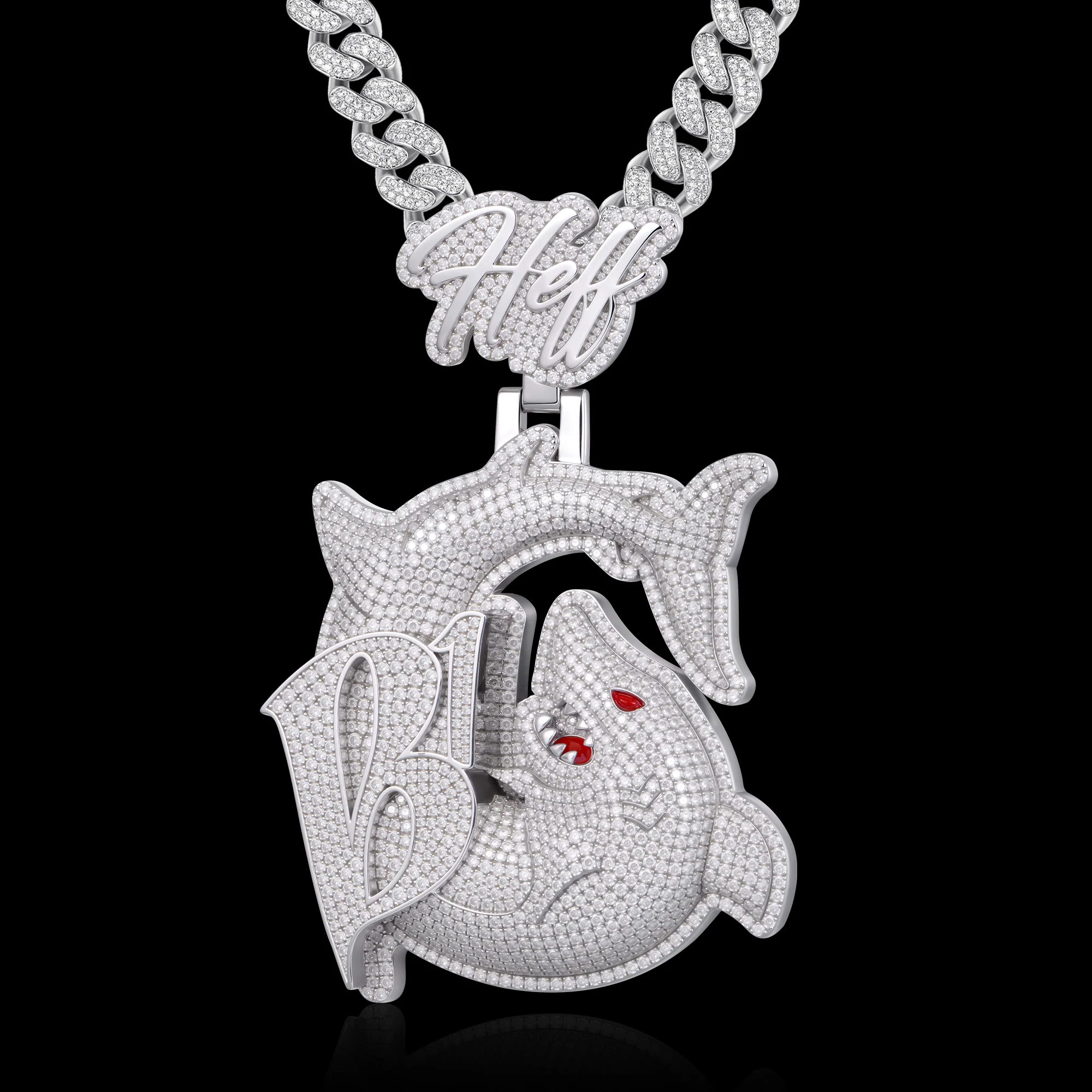 APORRO Premium Custom 3D Iced Shark Pendant
