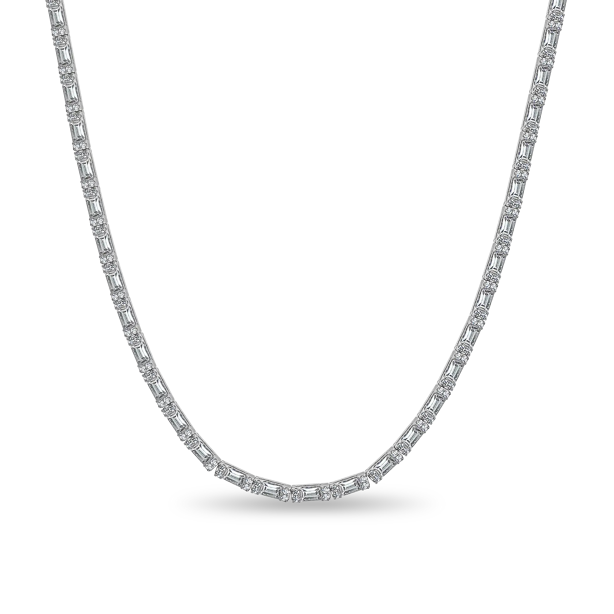 Baguette and Round Cut Tennis Chain - 3mm White Gold