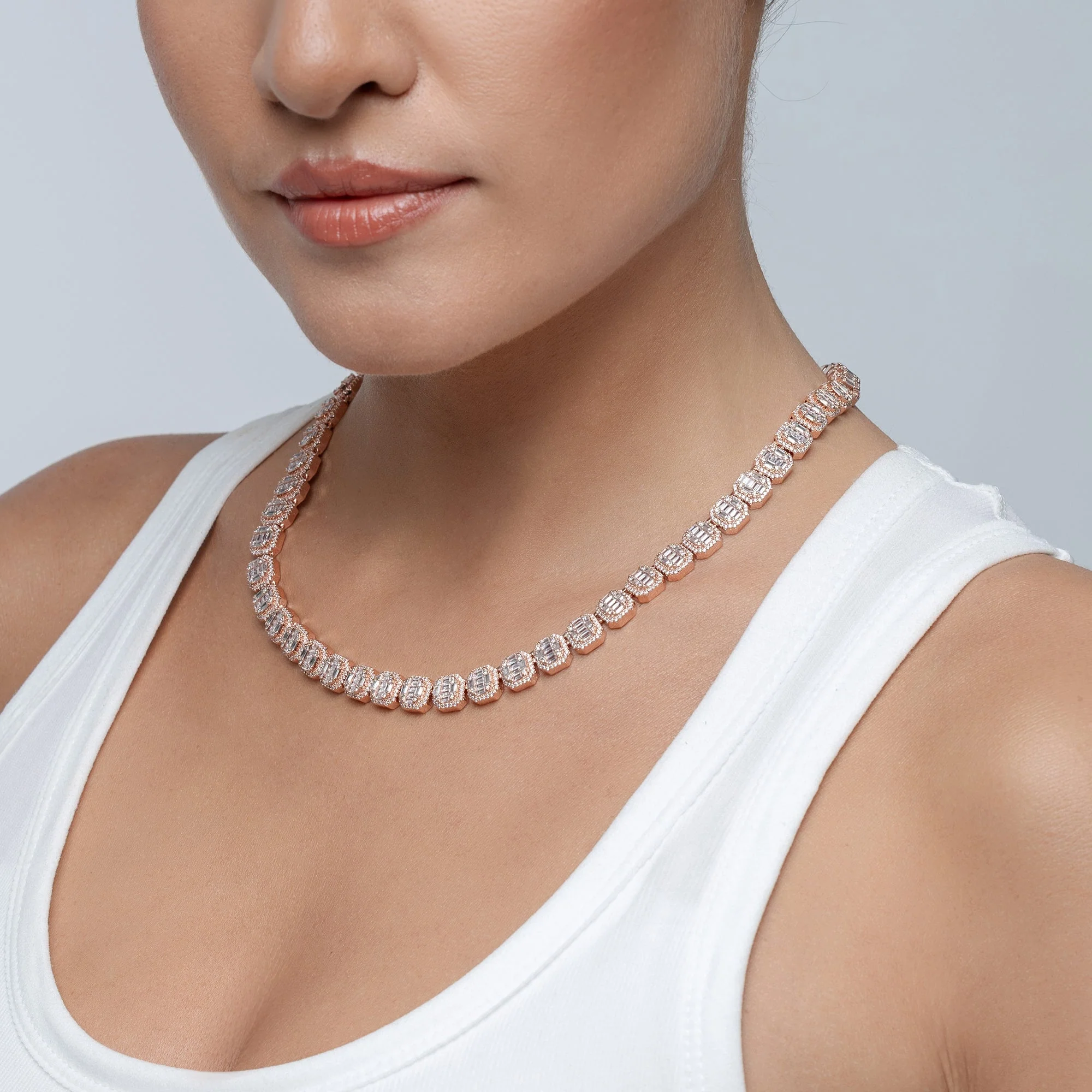 Moissanite Baguette Clustered Tennis Chain - 8mm - Image 4