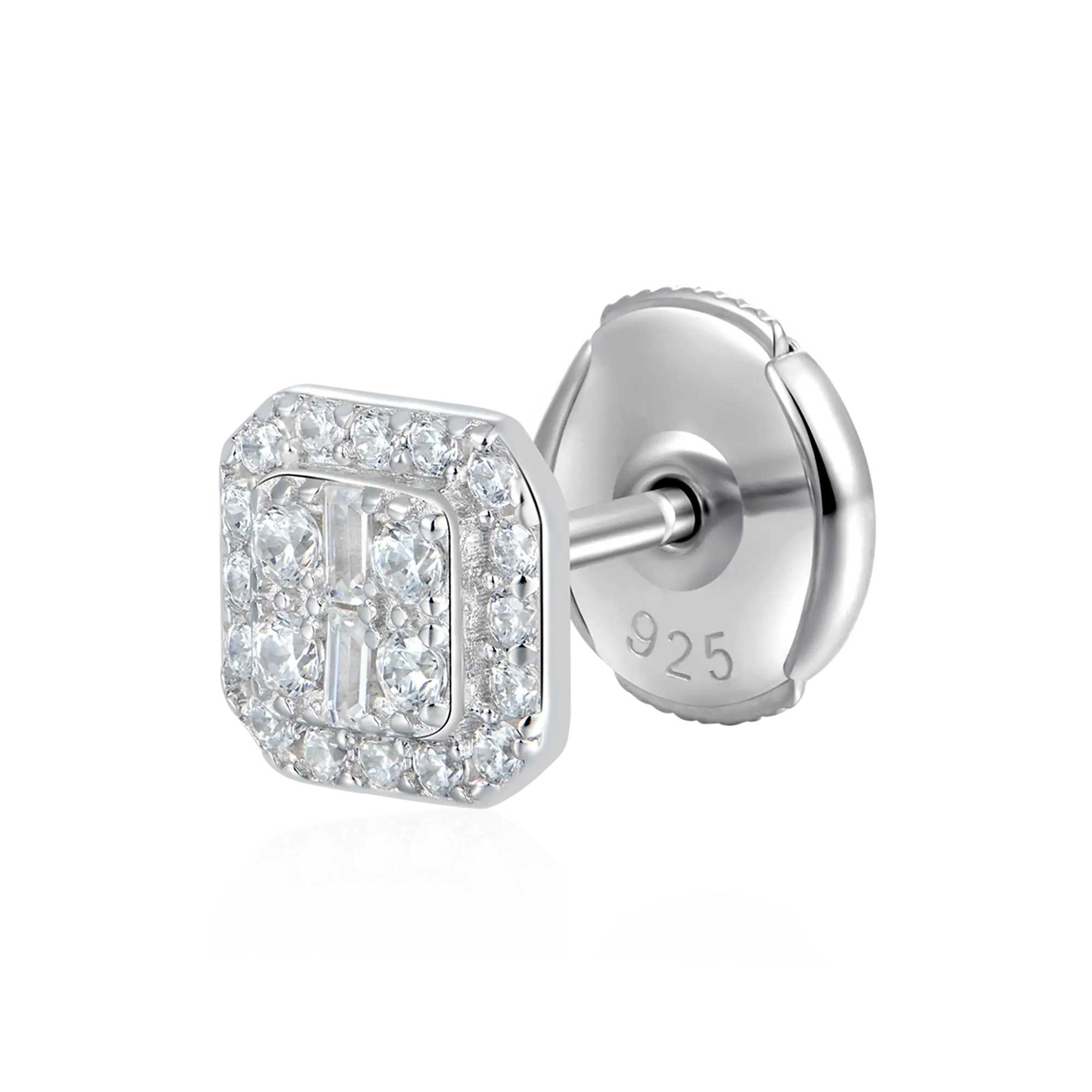 S925 Baguette & Pentagram Stud Earring Set - Image 4