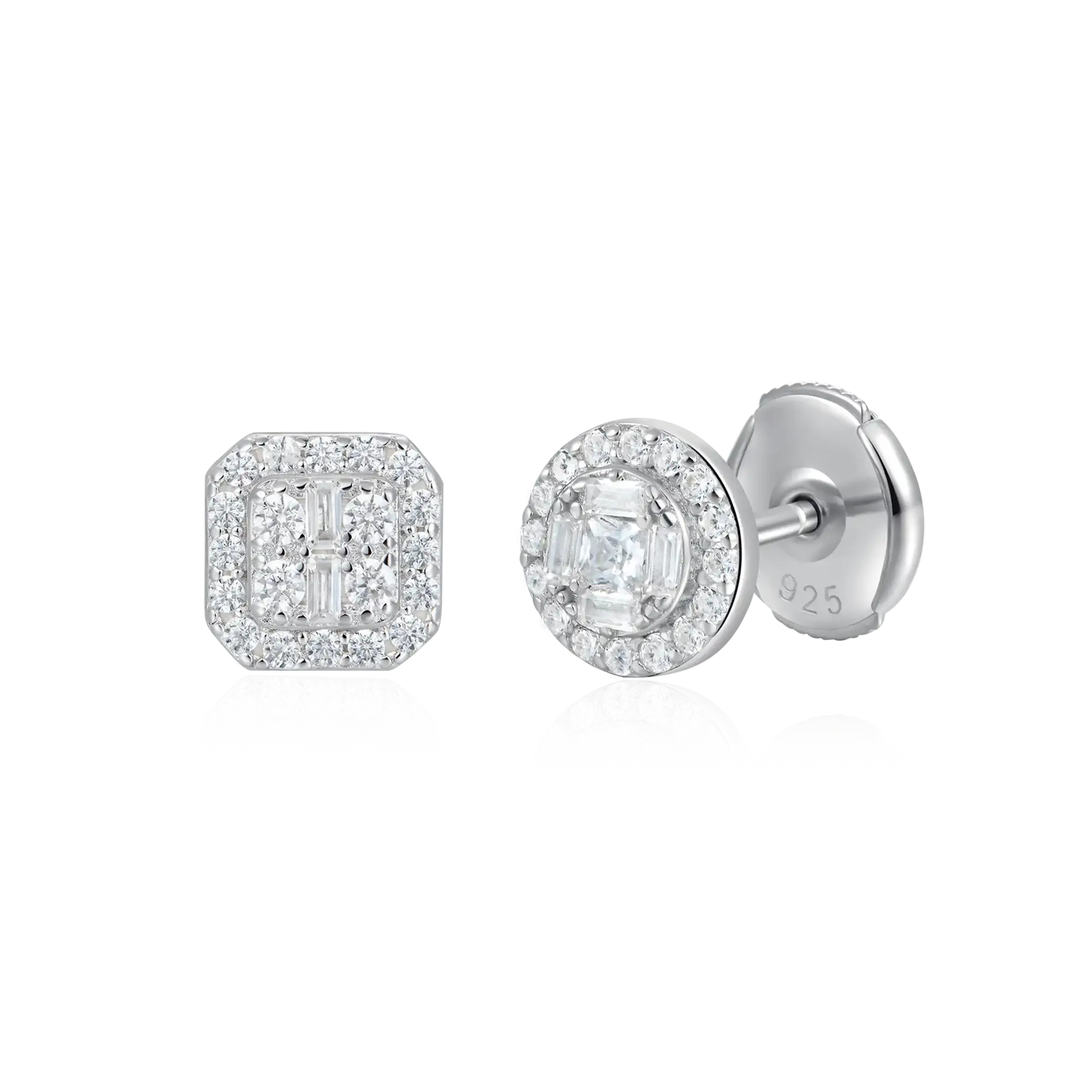 S925 Baguette Mix Halo Stud Earring Set - Image 2