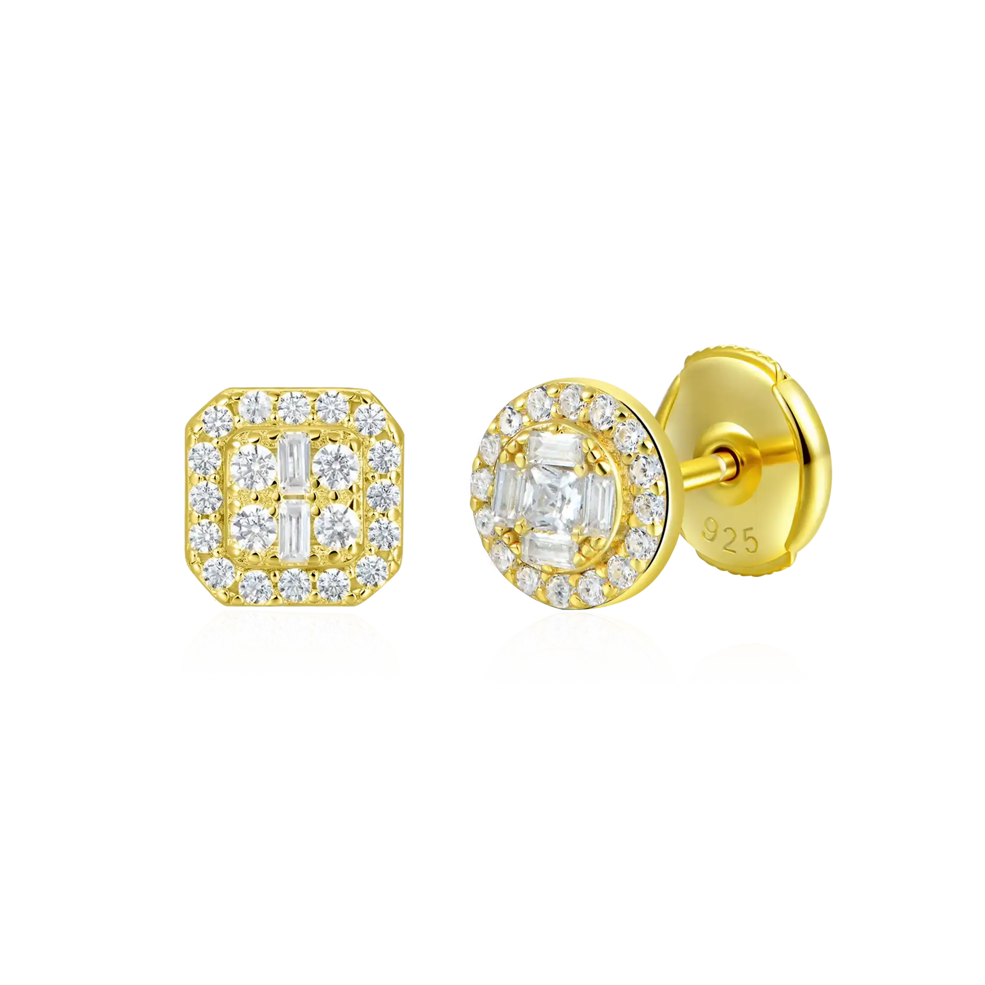 S925 Baguette Mix Halo Stud Earring Set - Image 3
