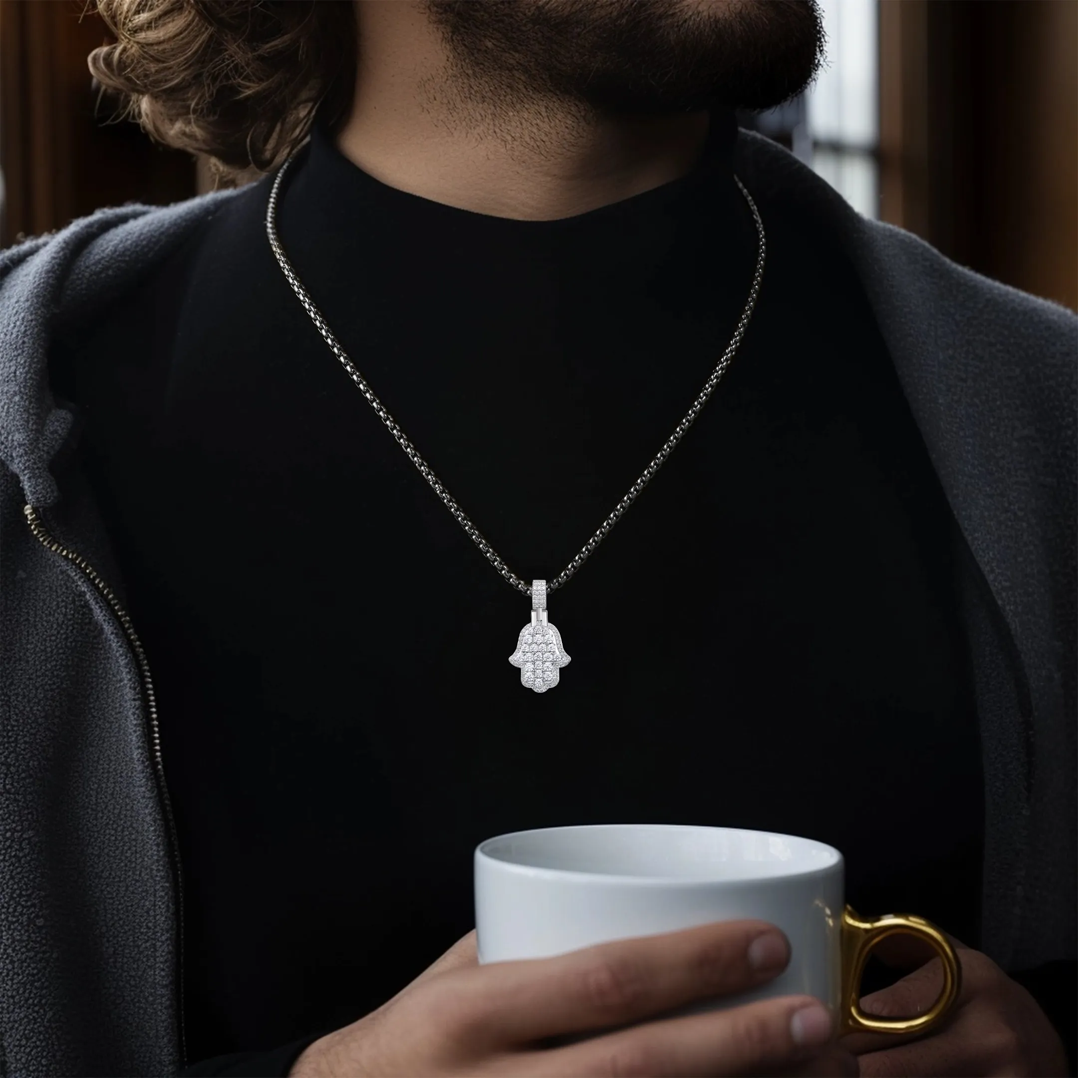 Brilliance Layered Hamsa Pendant - Small - Image 2