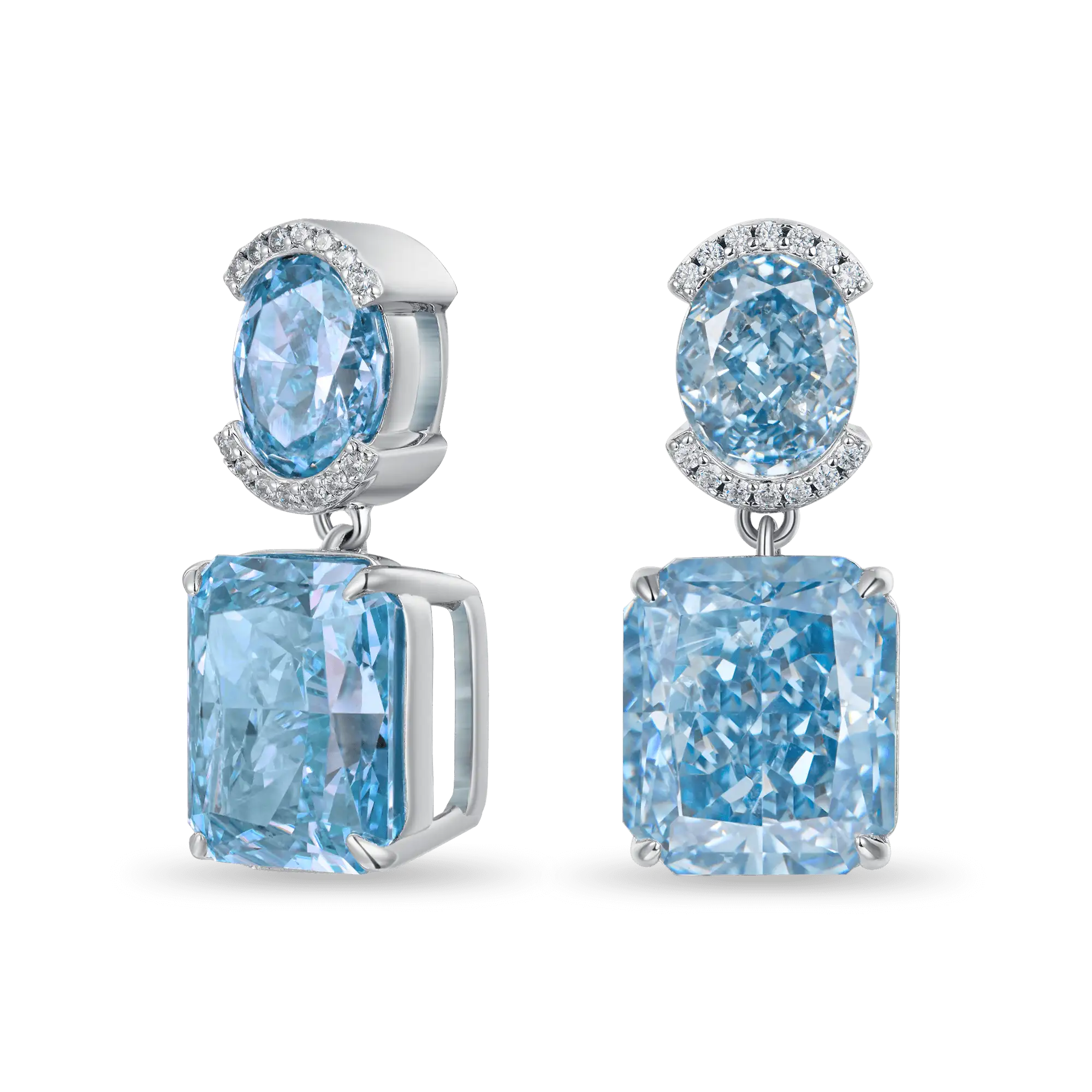 S925 Crushed Ice Emerald Cut Drop Earring - Blue Gray