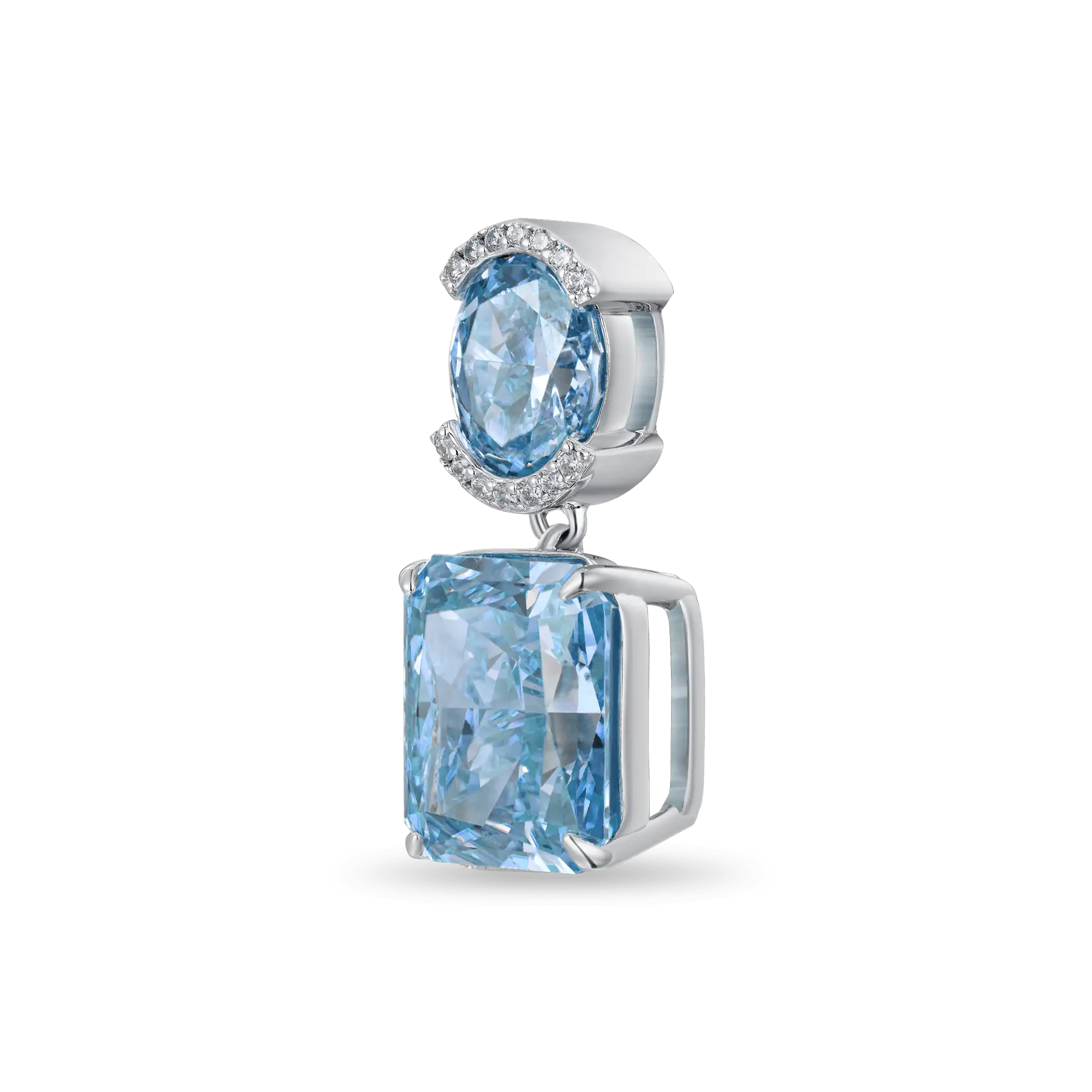 S925 Crushed Ice Emerald Cut Drop Earring - Blue Gray - Image 3