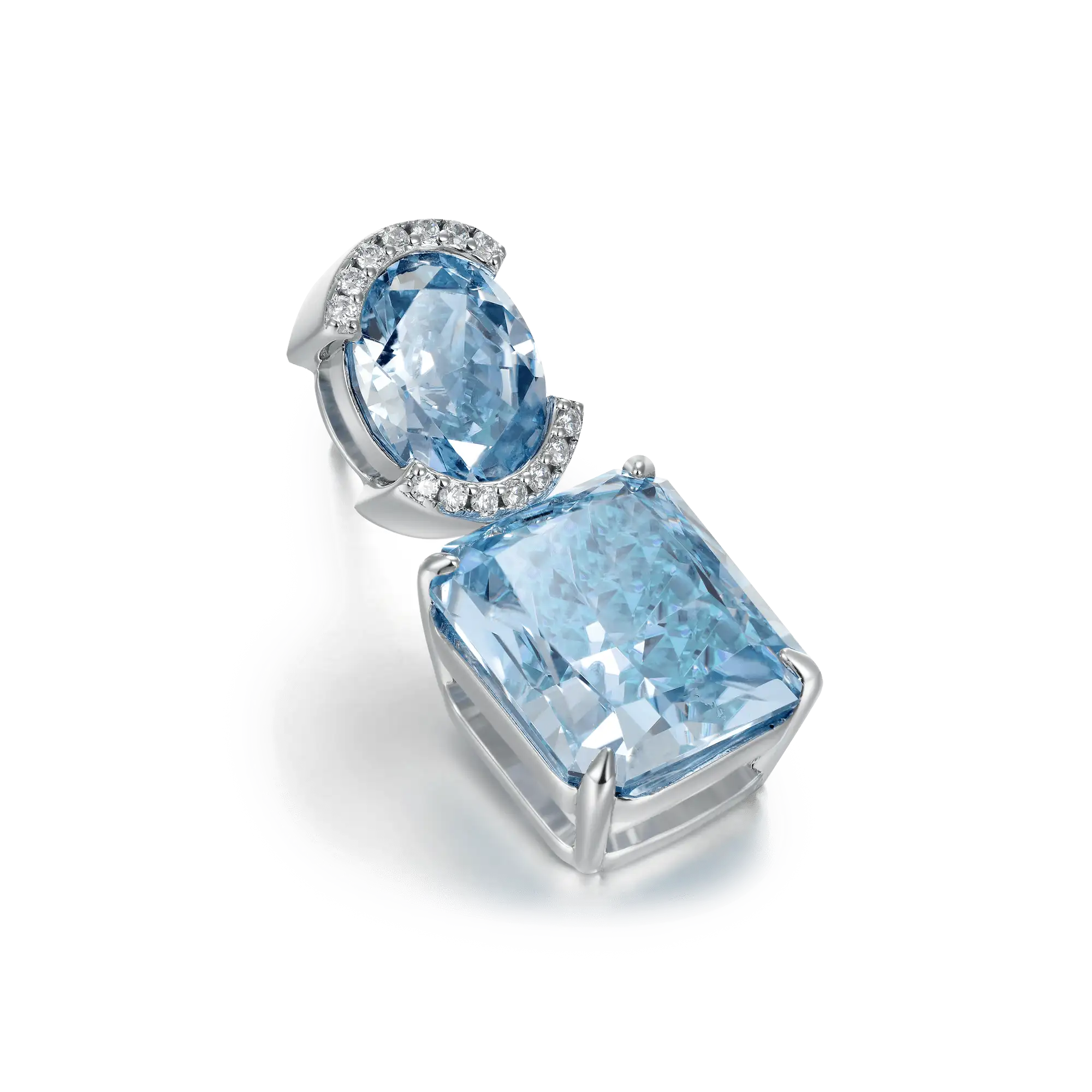 S925 Crushed Ice Emerald Cut Drop Earring - Blue Gray - Image 4