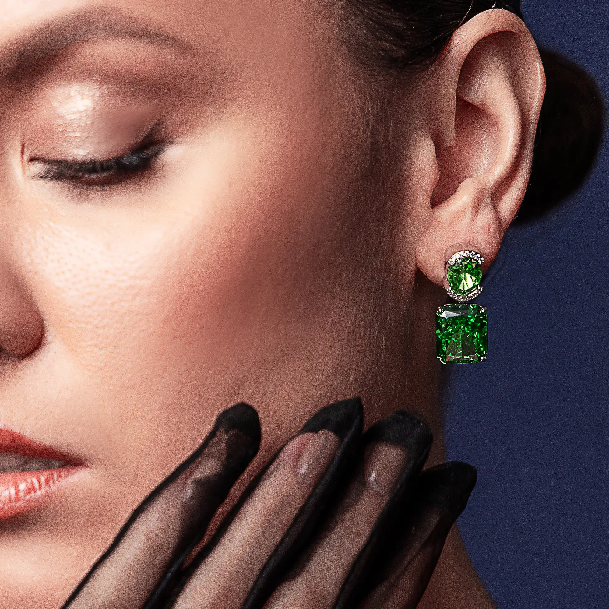 S925 Crushed Ice Emerald Cut Drop Earring - Fancy Green - Image 2