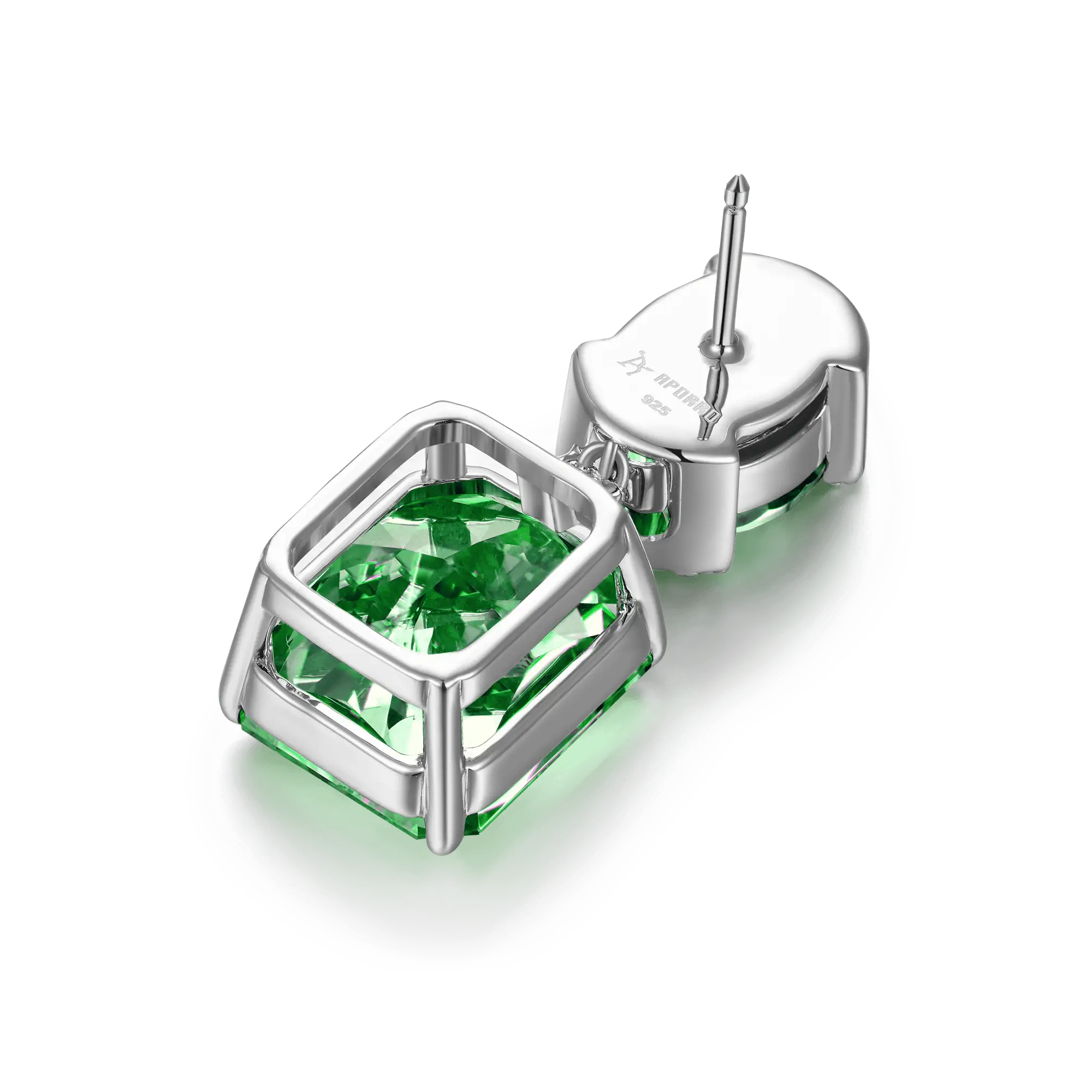S925 Crushed Ice Emerald Cut Drop Earring - Fancy Green - Image 4