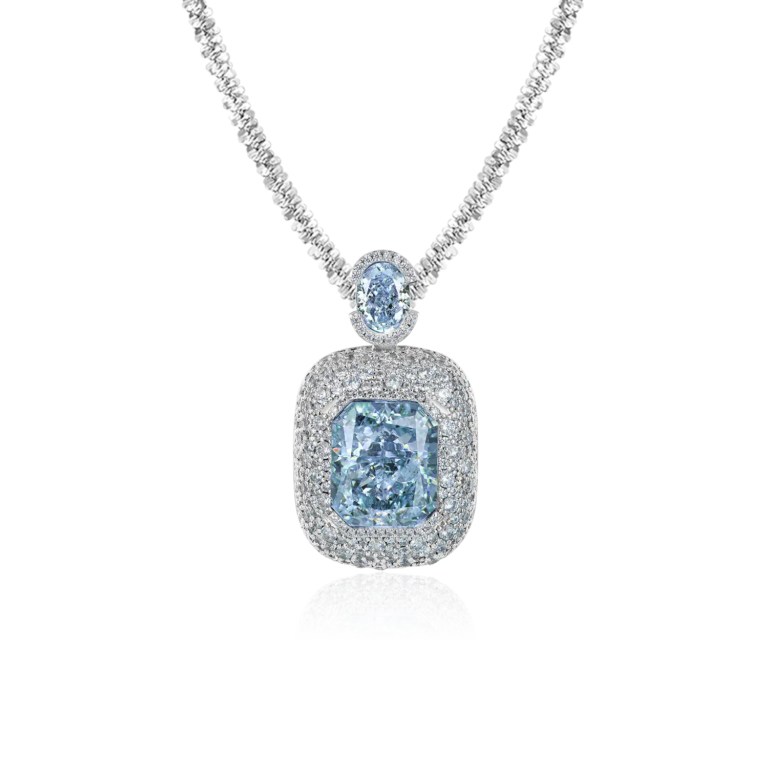 Crushed Ice Emerald Cut Pendant - Blue Gray