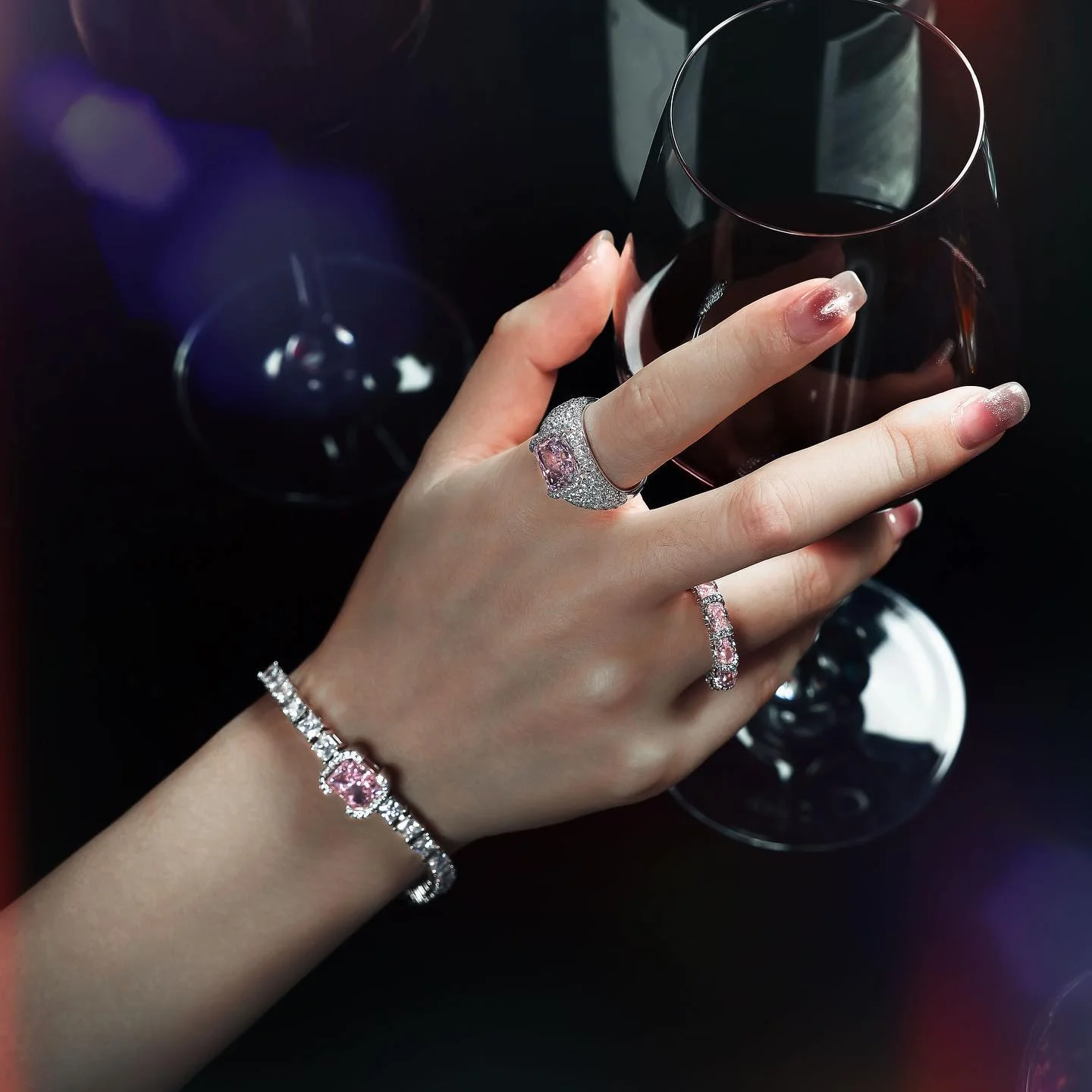 Crushed Ice Emerald Cut Tennis Bracelet - Fancy Light Pink - Image 2