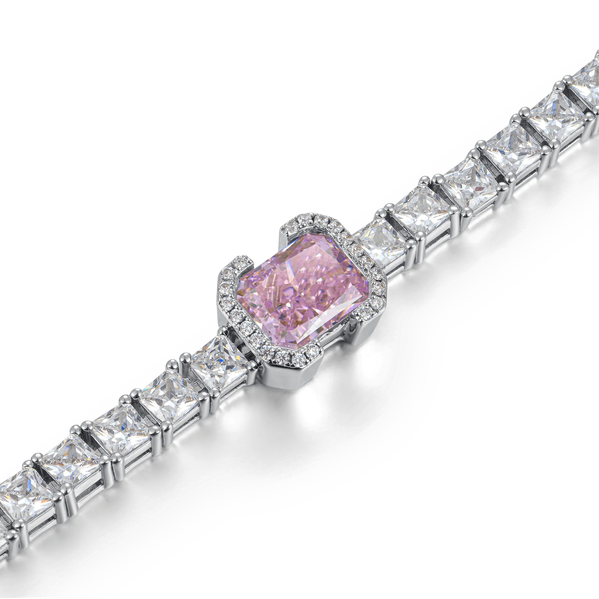 Crushed Ice Emerald Cut Tennis Bracelet - Fancy Light Pink - Image 3