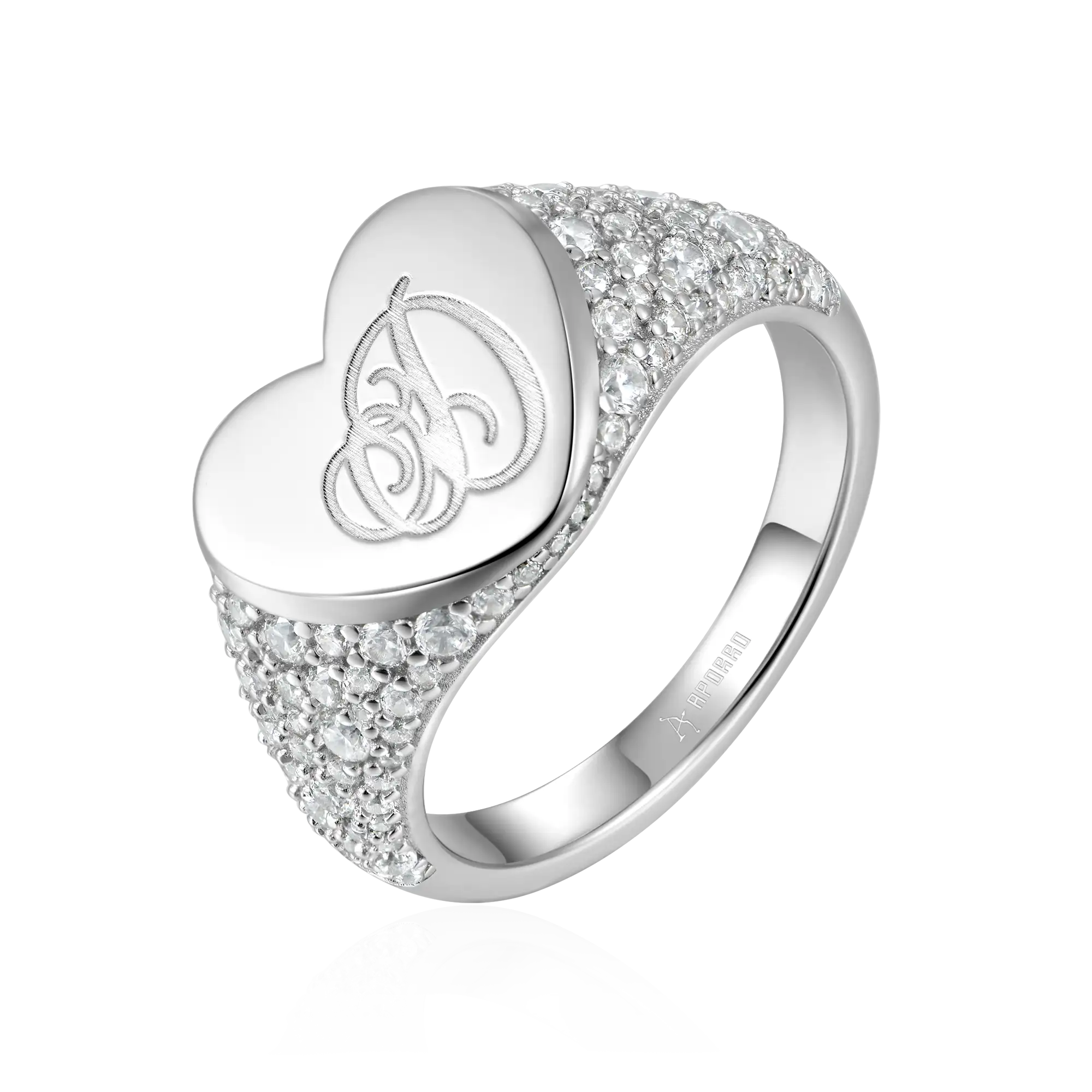 Custom Iced Heart Signet Ring - Letter