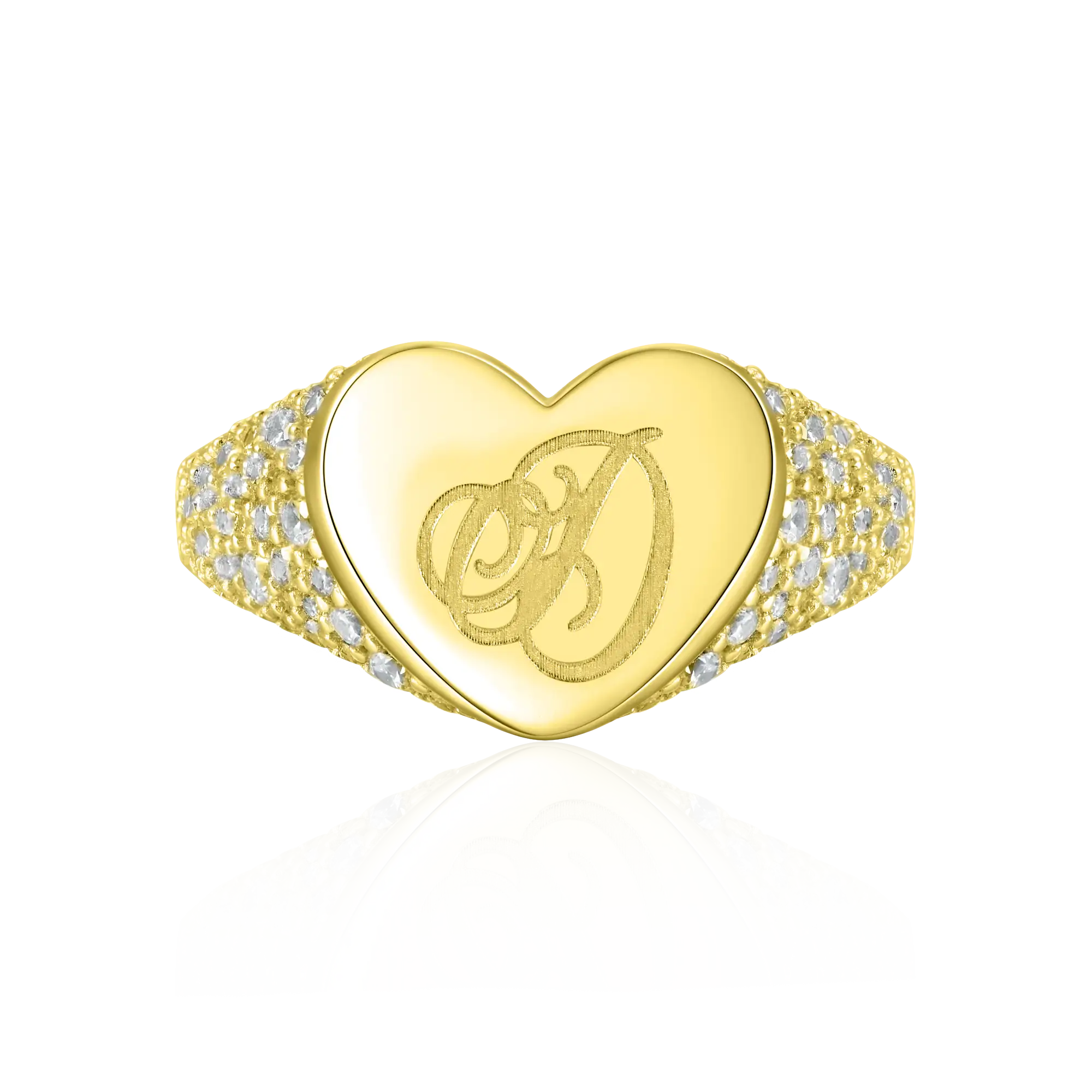 Custom Iced Heart Signet Ring - Letter - Image 5