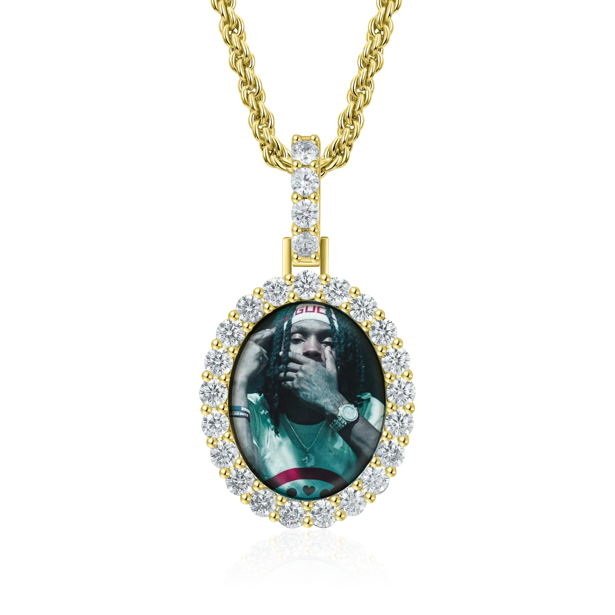 Custom Iced Oval Photo Pendant