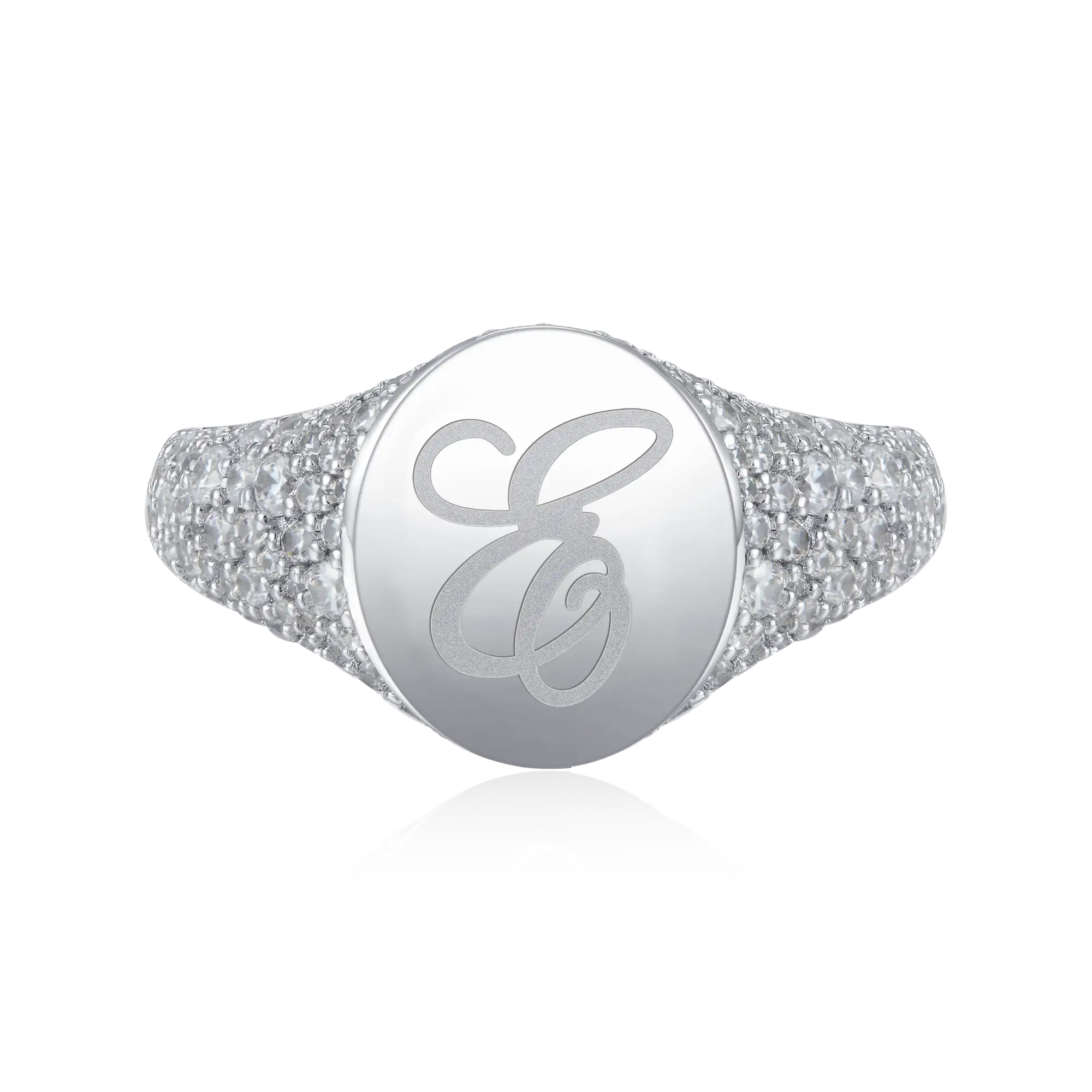 Custom Iced Oval Signet Ring - Letter - Image 2