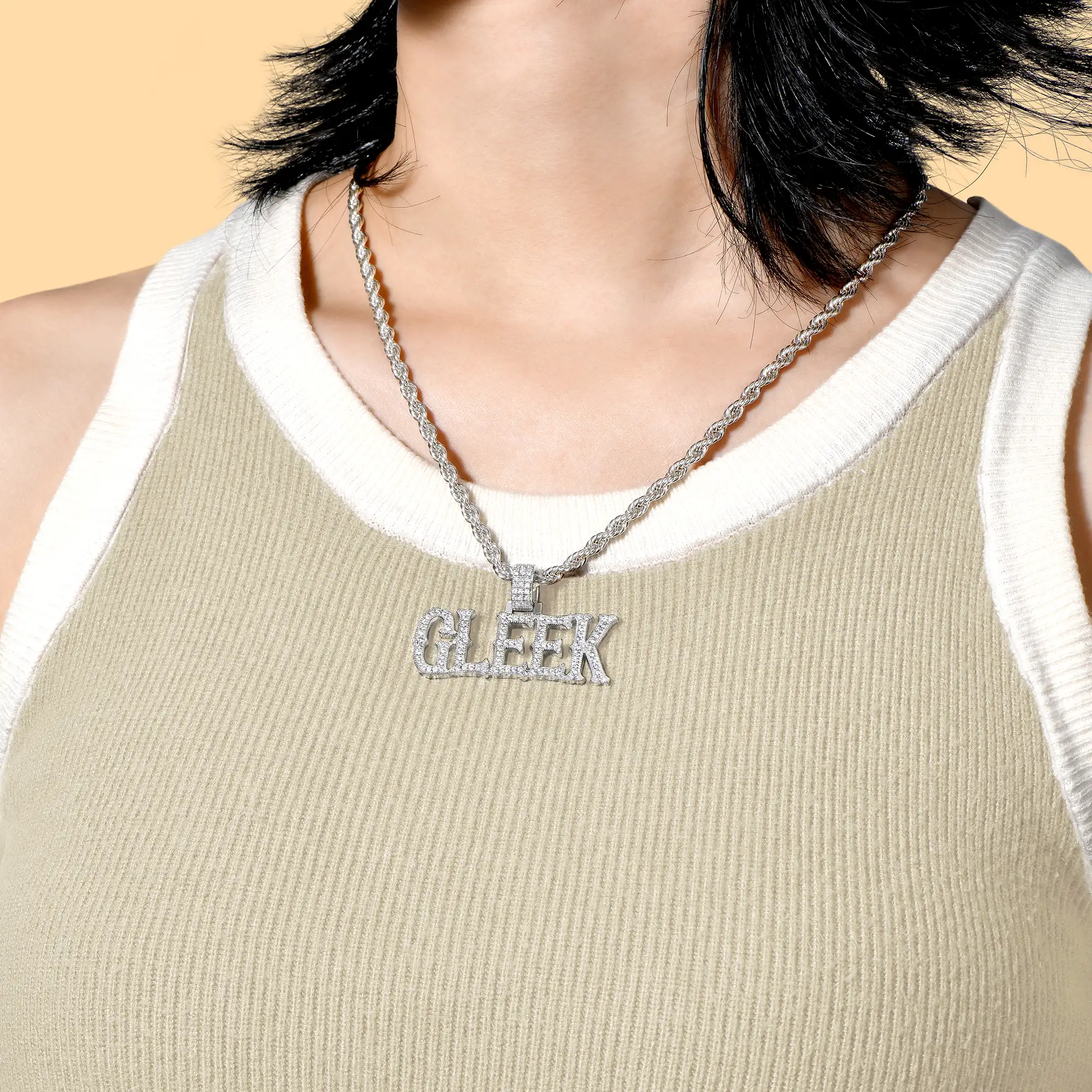 Custom Moissanite Bosox Font/Number Gold Name Pendant - Rose Gold - Image 9