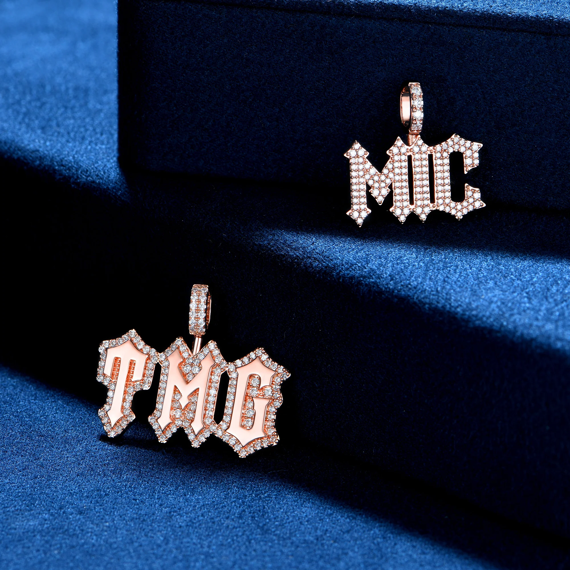Custom Moissanite Gothic Font Pendant - 15mm Height - Image 2