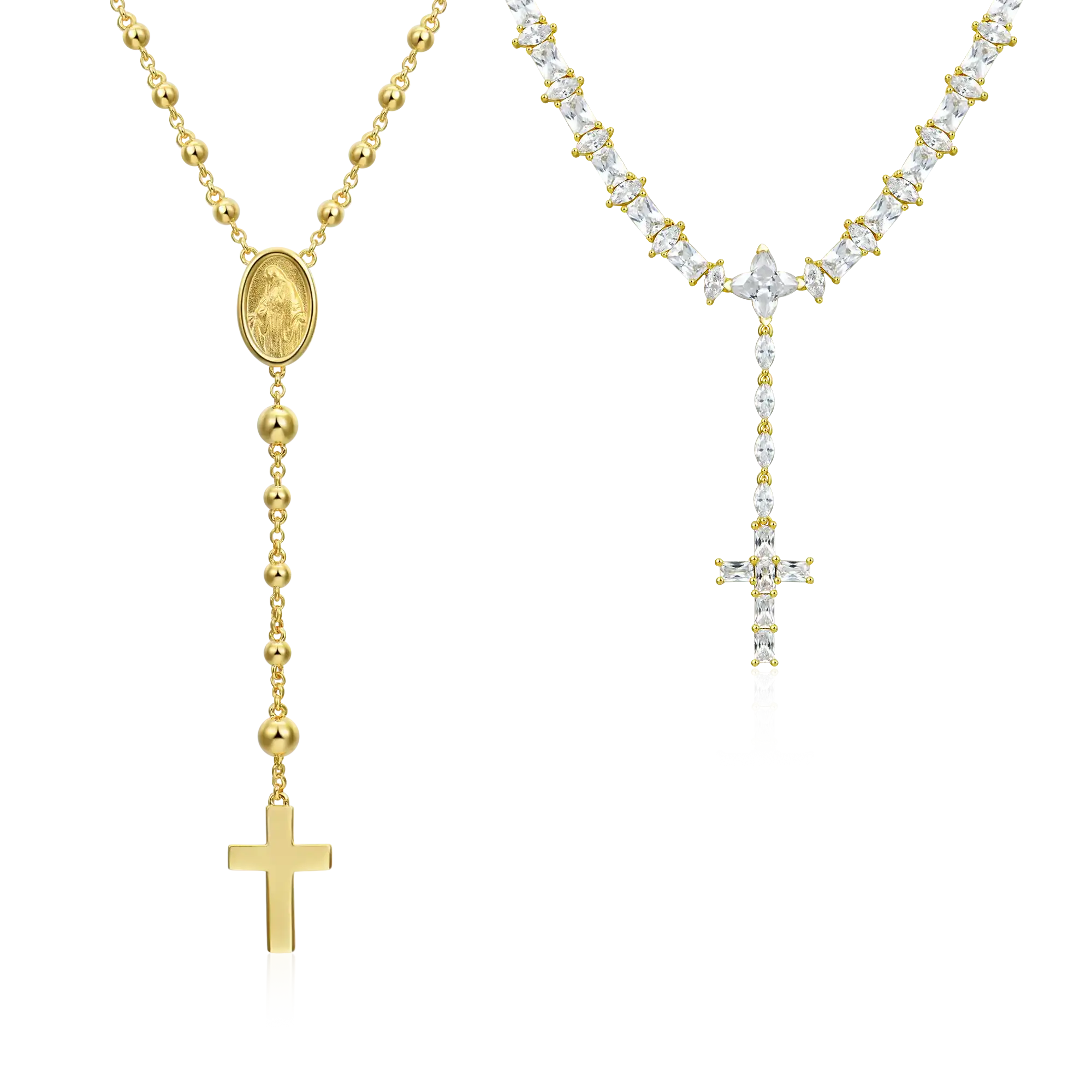 Custom Virgin Mary Rosary Layered Necklace Set - Yellow Gold - Image 3