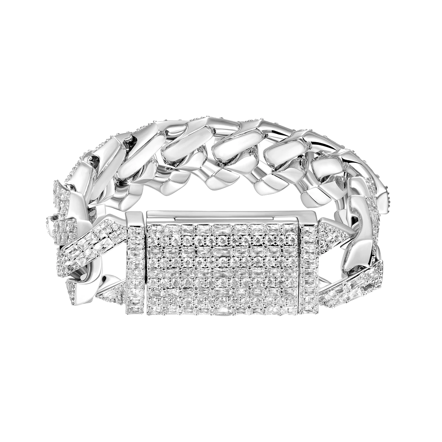 Emerald Cut Prong Cuban Link Bracelet - 19mm