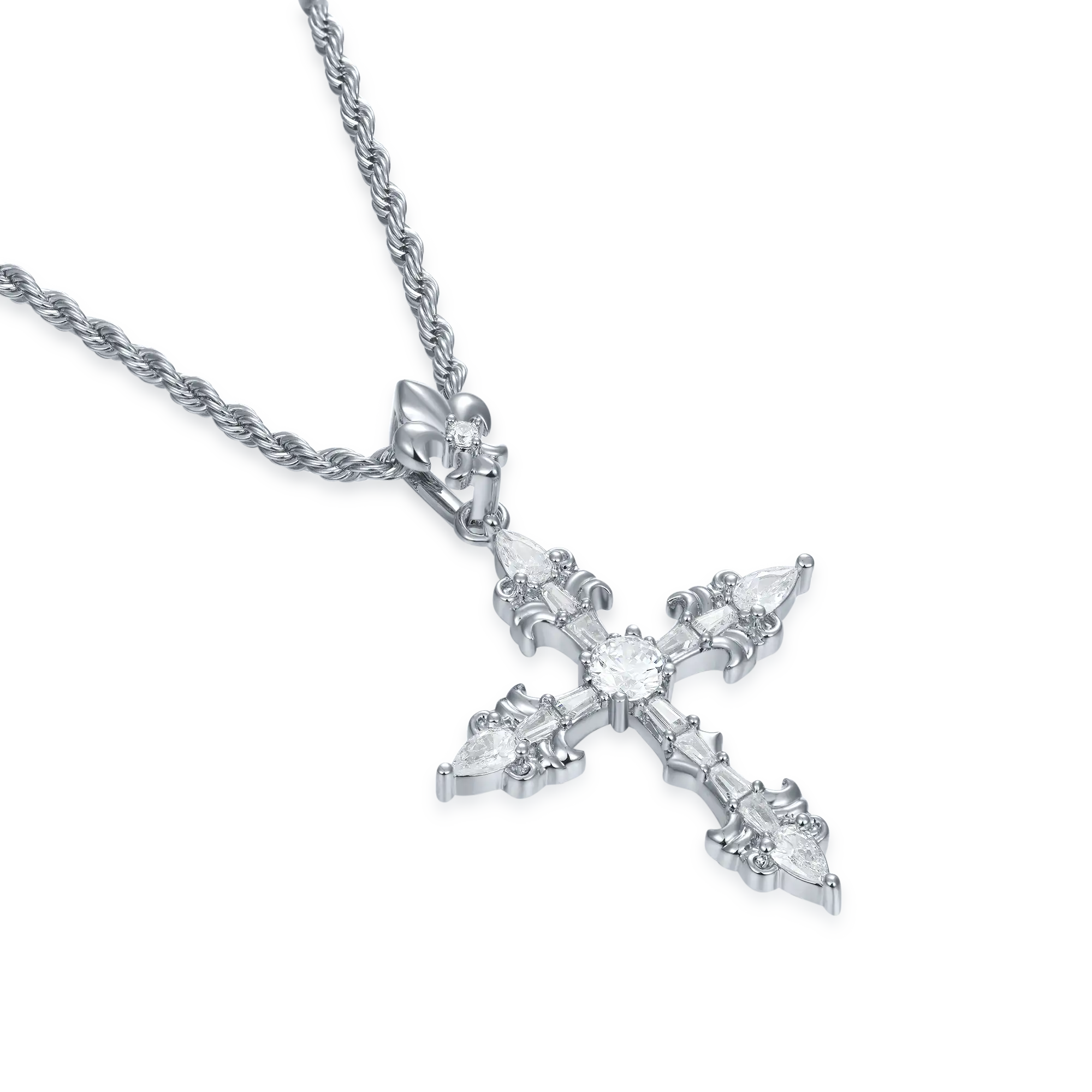 Fleur De Lis Cross Pendant + Tennis Chain Gift Set - Image 7