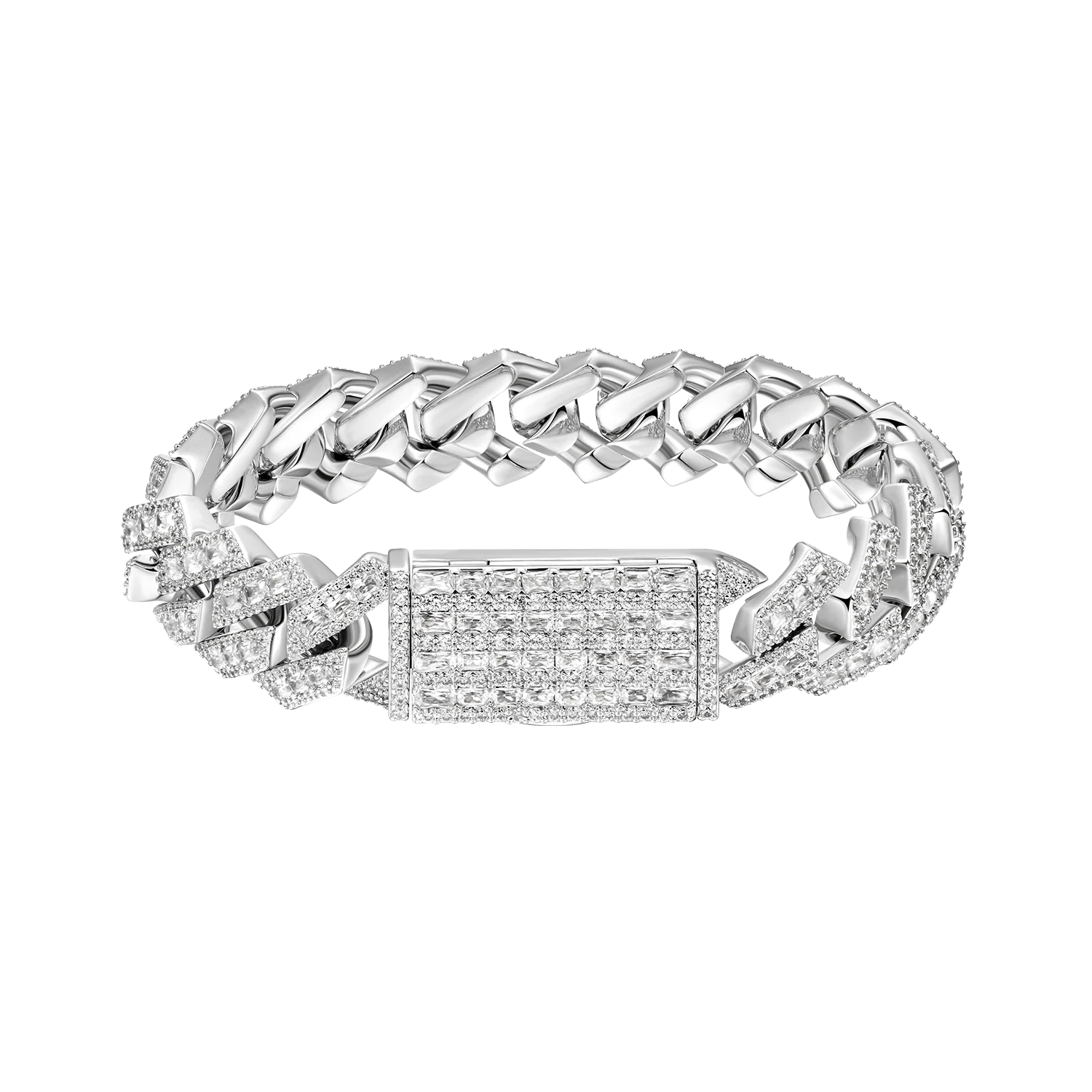 Halo Emerald Cut Prong Cuban Link Bracelet