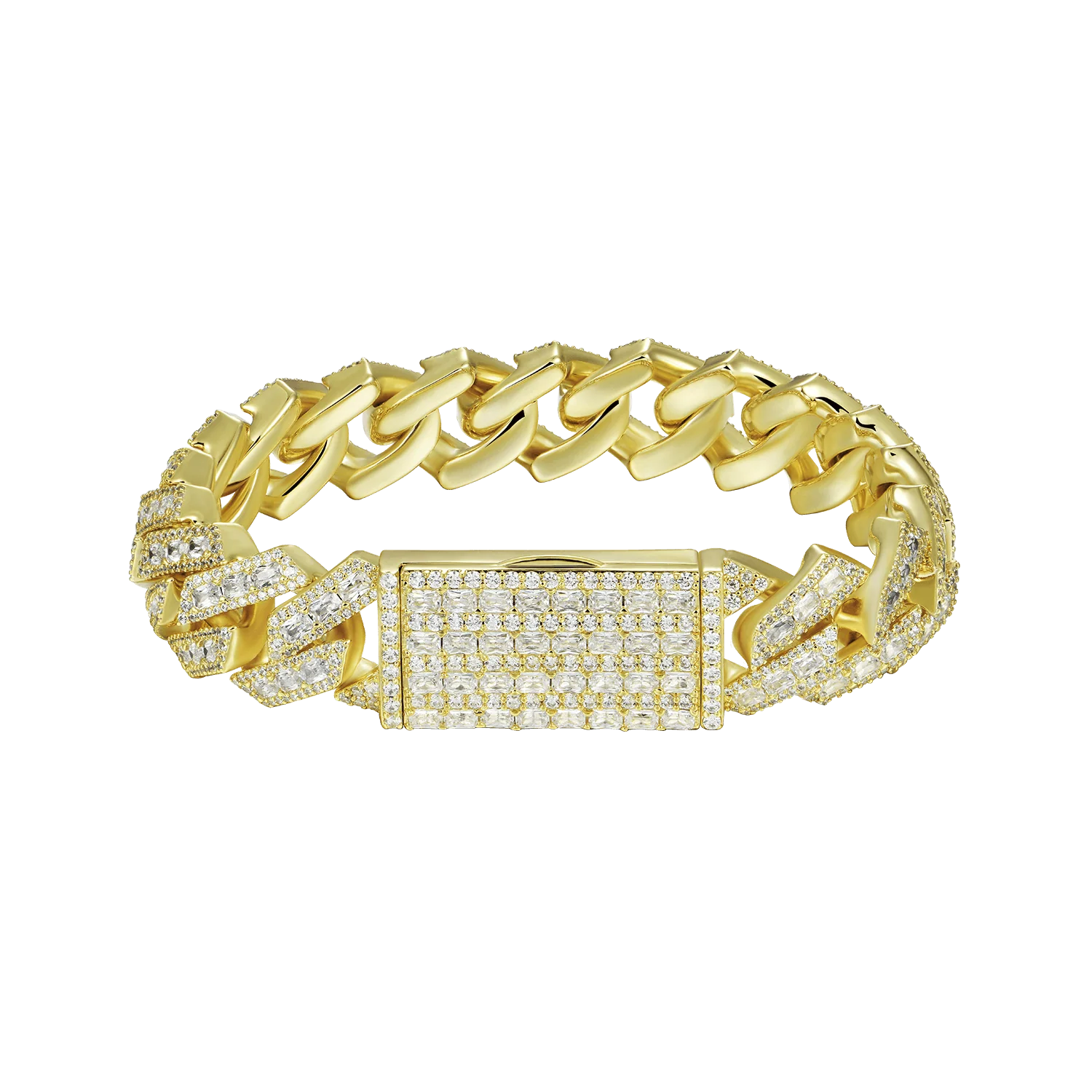 Halo Emerald Cut Prong Cuban Link Bracelet - Image 5