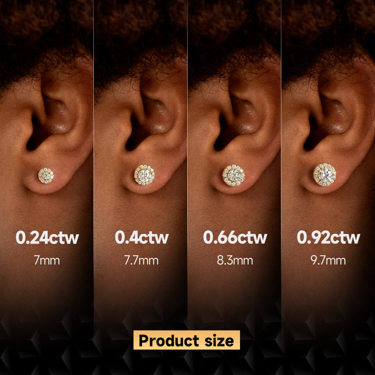 Single Moissanite Halo Round Cut Stud Earring - Image 2