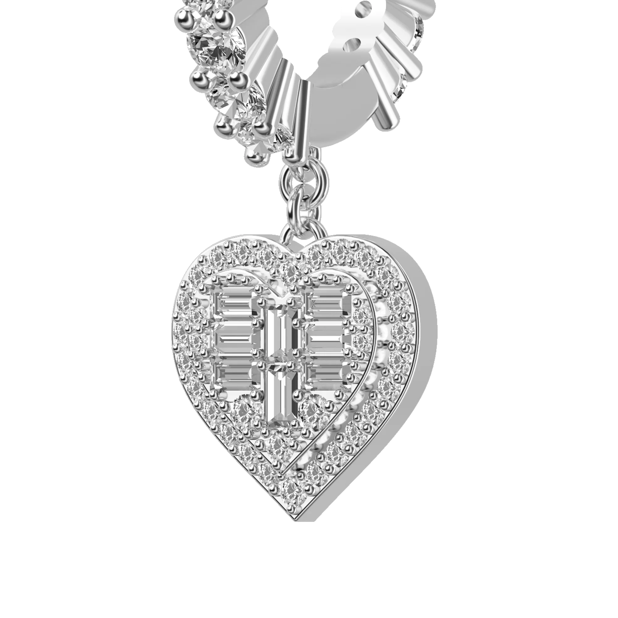 Heart Baguette Mix Halo Dangly Earring - Single - Image 11