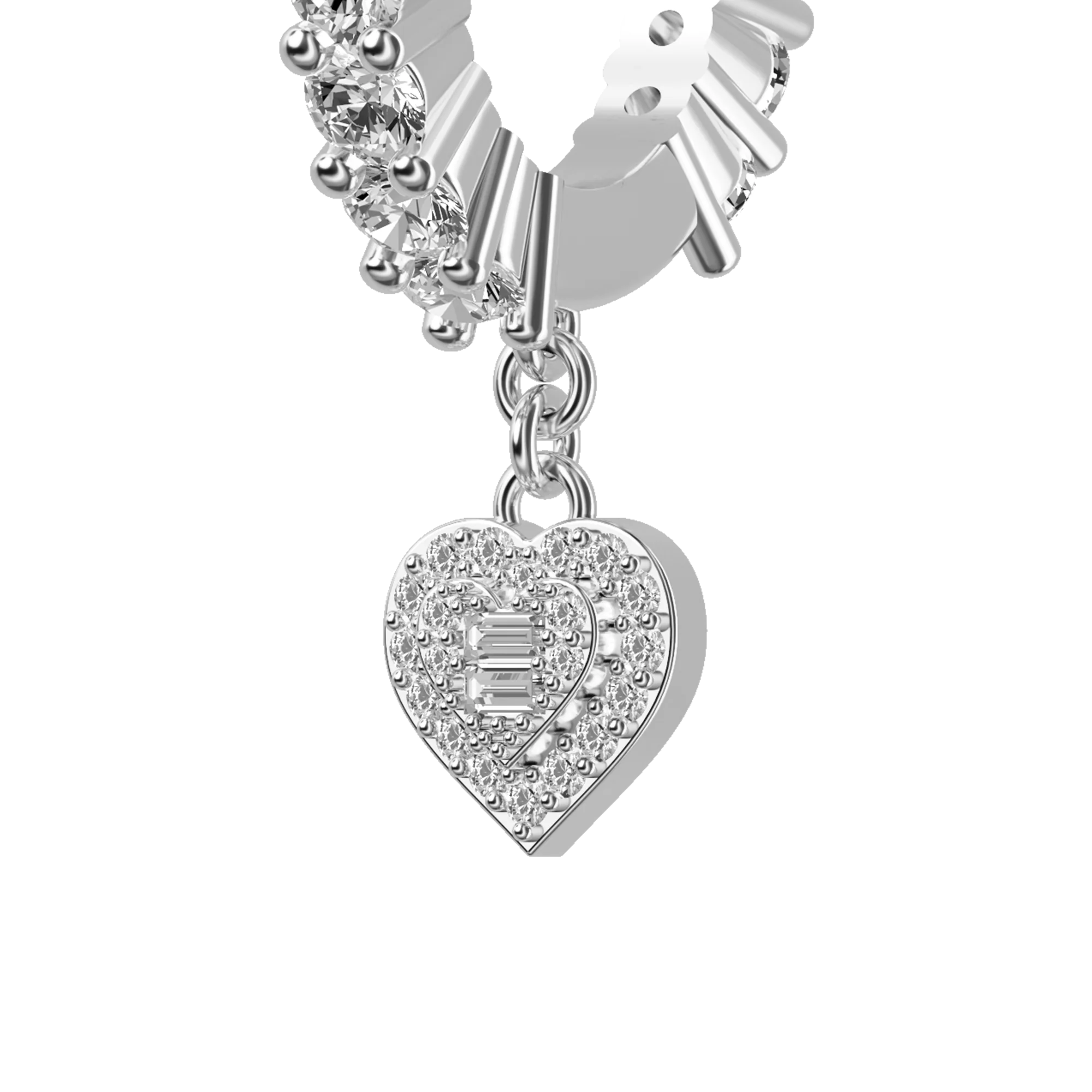 Heart Baguette Mix Halo Dangly Earring - Single - Image 6