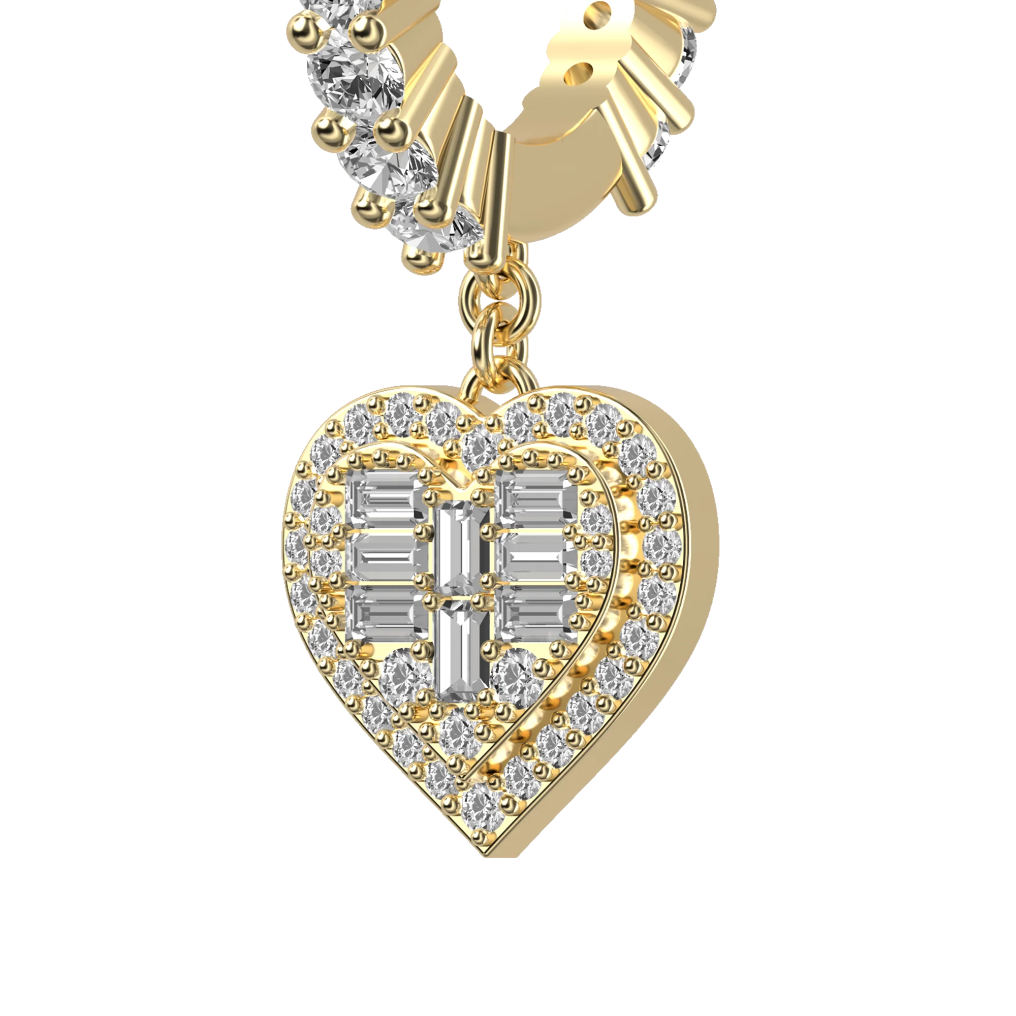 Heart Baguette Mix Halo Dangly Earring - Single - Image 8