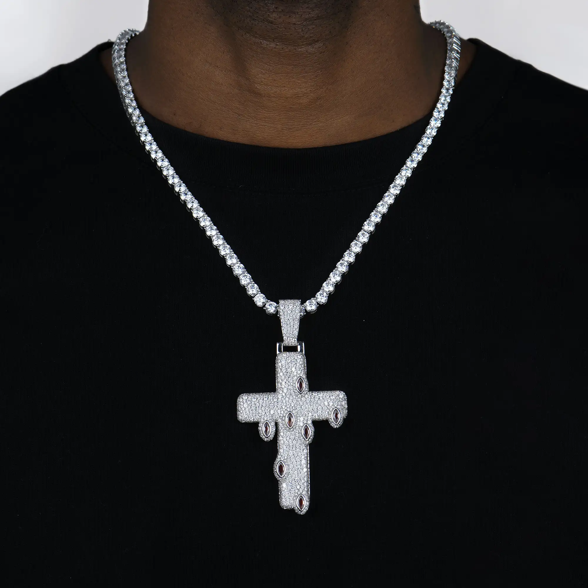 Iced Crimson Tears Cross Pendant - Image 2