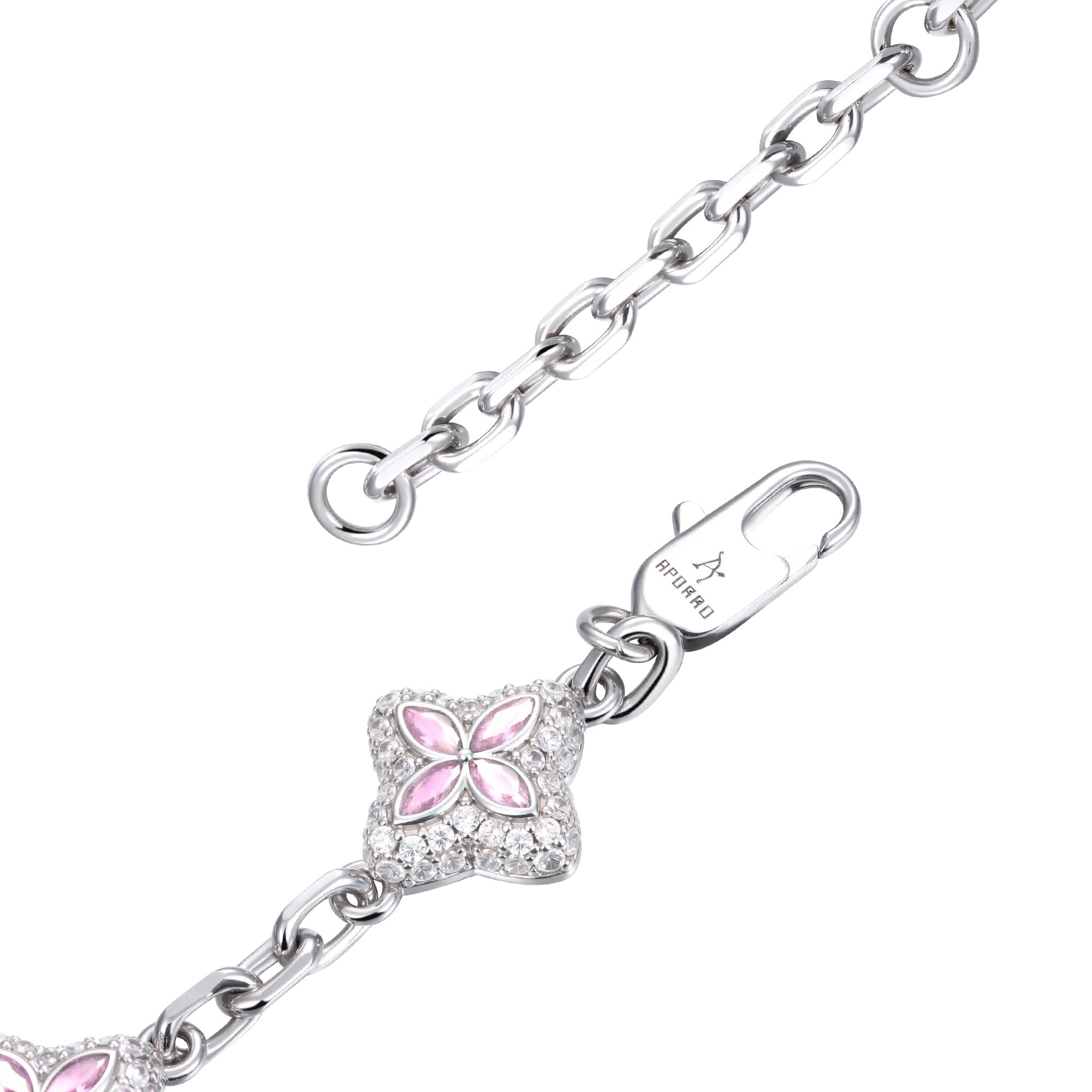 Iced Luminous Clover Adjustable Bracelet - Pink Diamond - Image 4