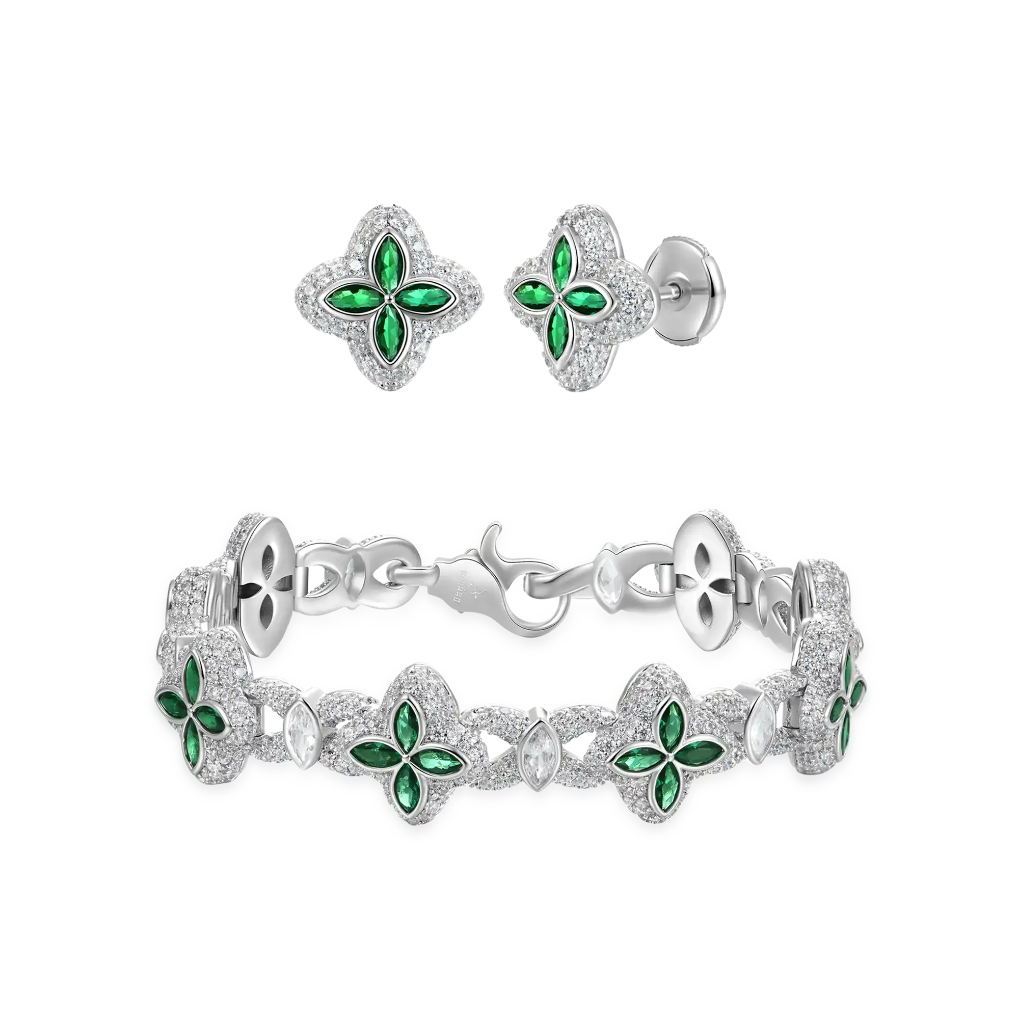 Iced Luminous Clover Bracelet & Earring Set - Image 2