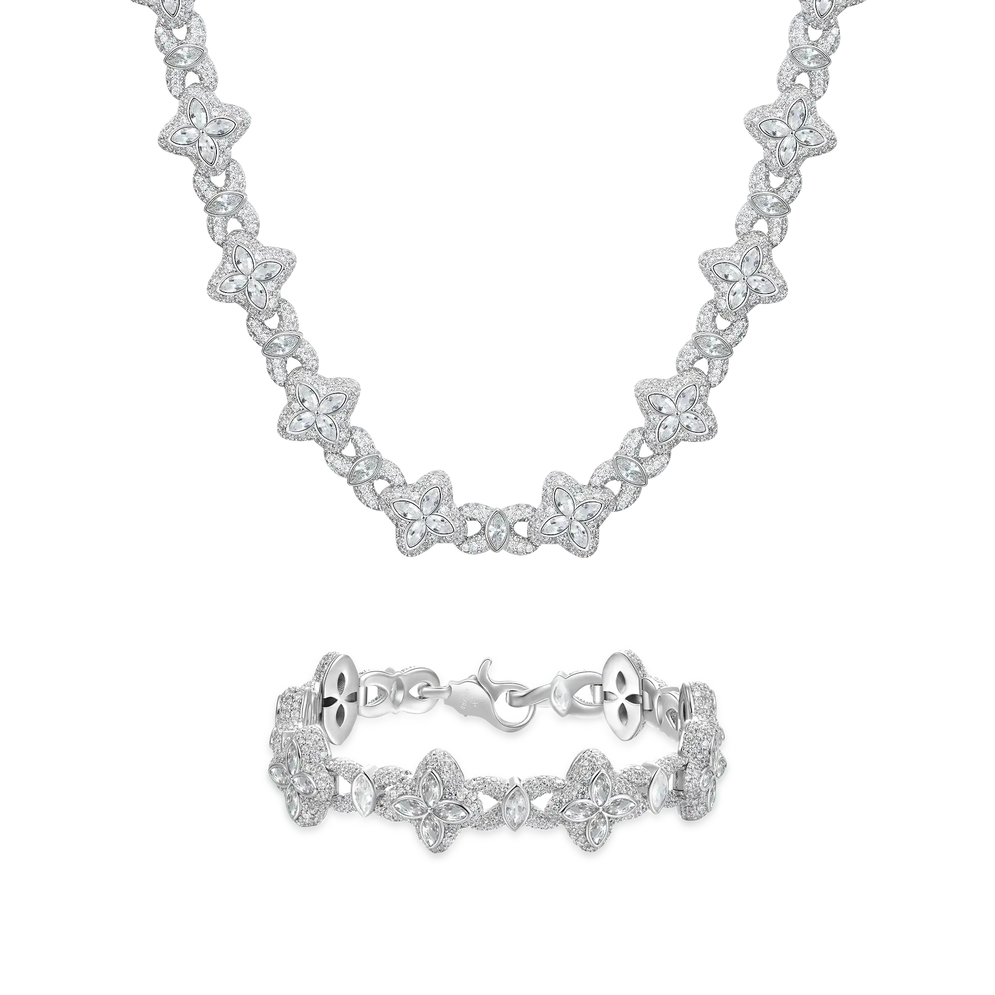 Iced Luminous Clover Chain & Bracelet Set - White Diamond - Image 2