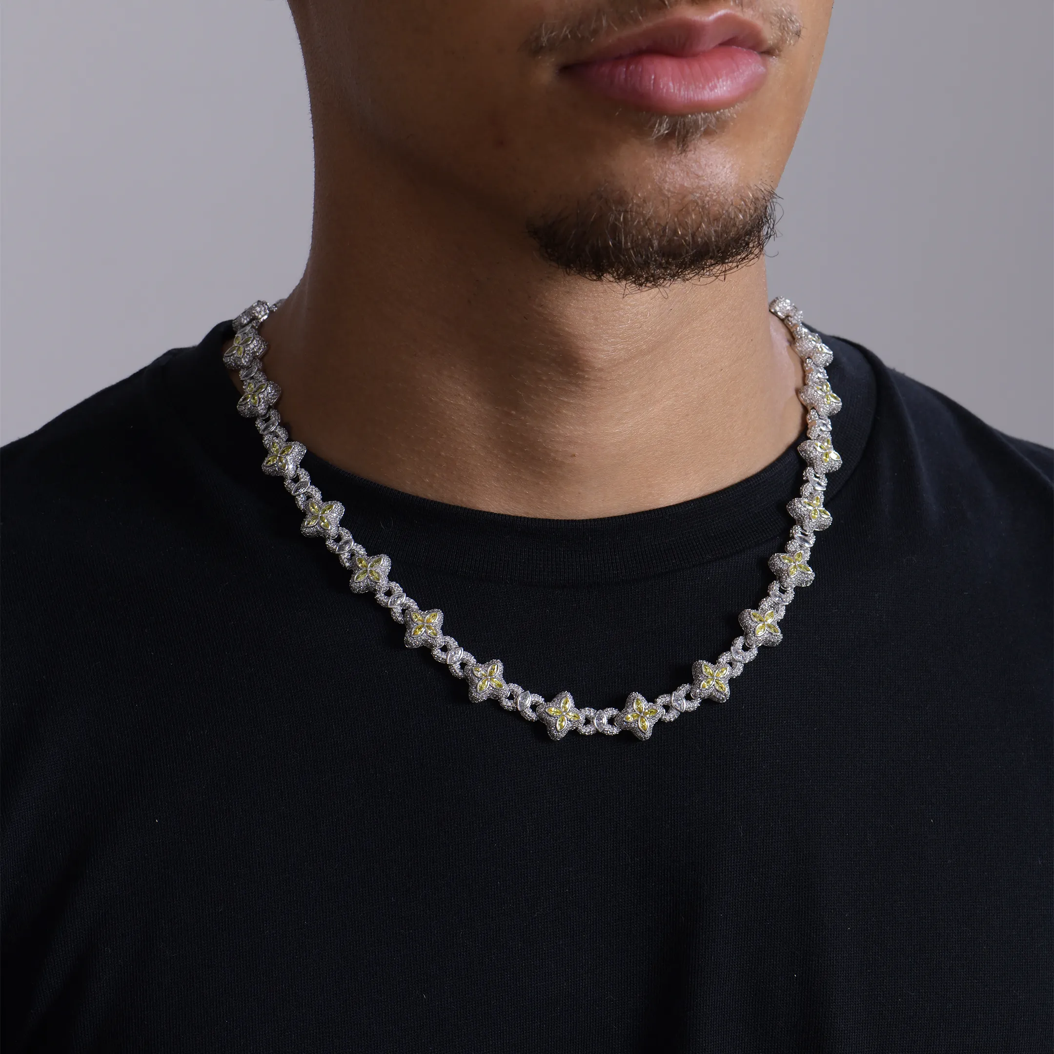 Iced Luminous Clover Necklace & Wallet Chain - Yellow Diamond - Image 2