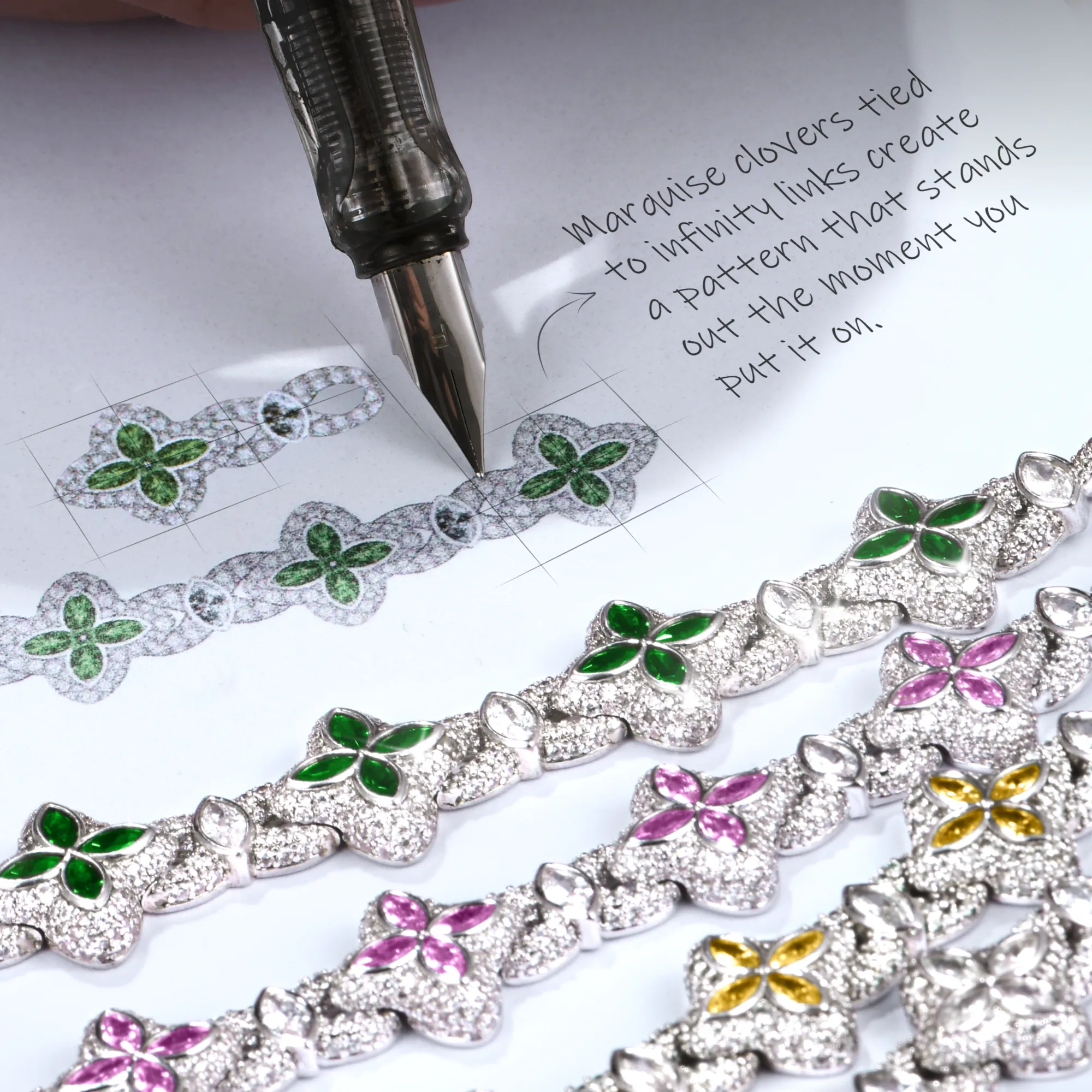 Iced Luminous Clover Bracelet - Pink Diamond - Image 5