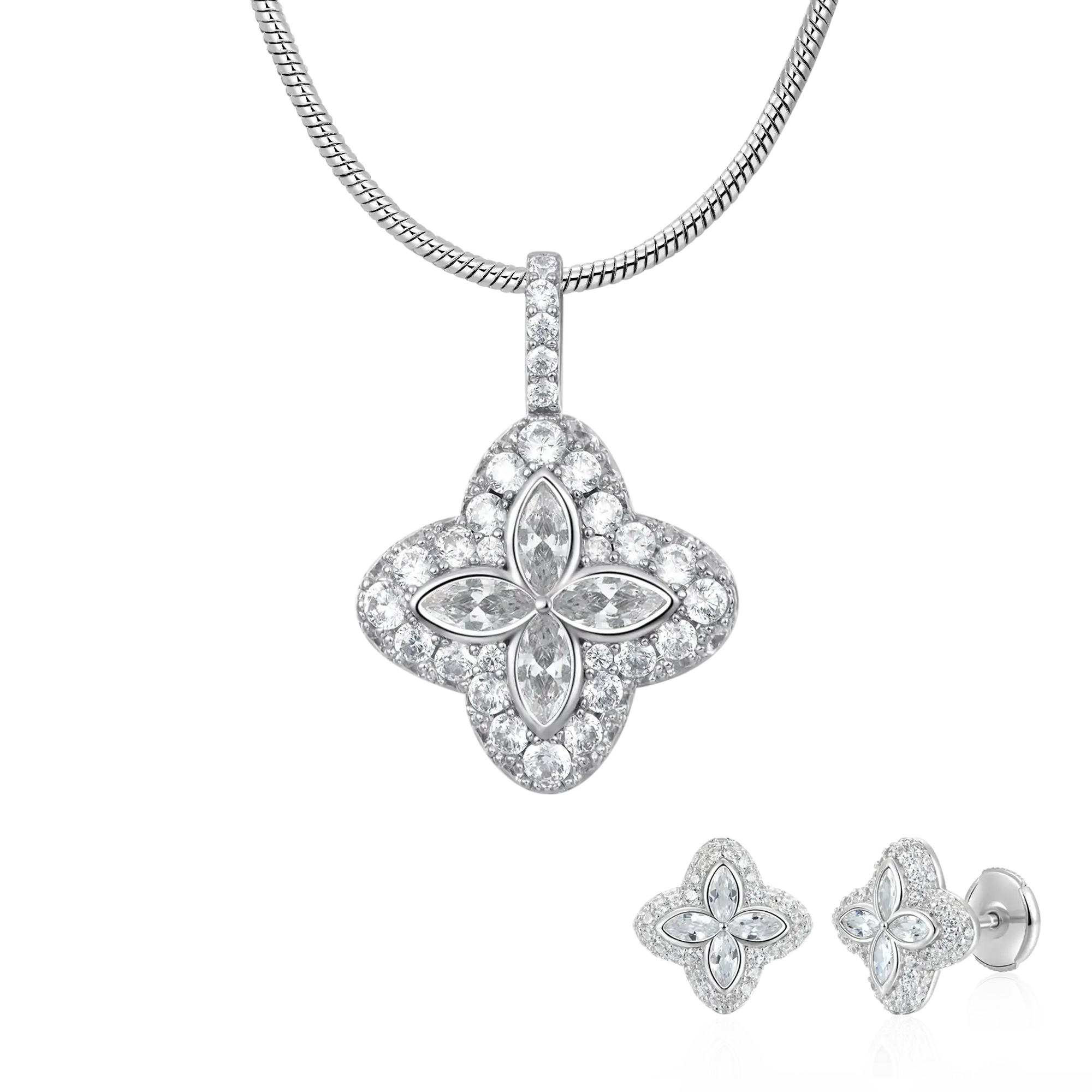 Iced Luminous Clover Pendant & Earring Set - White Diamond - Image 2