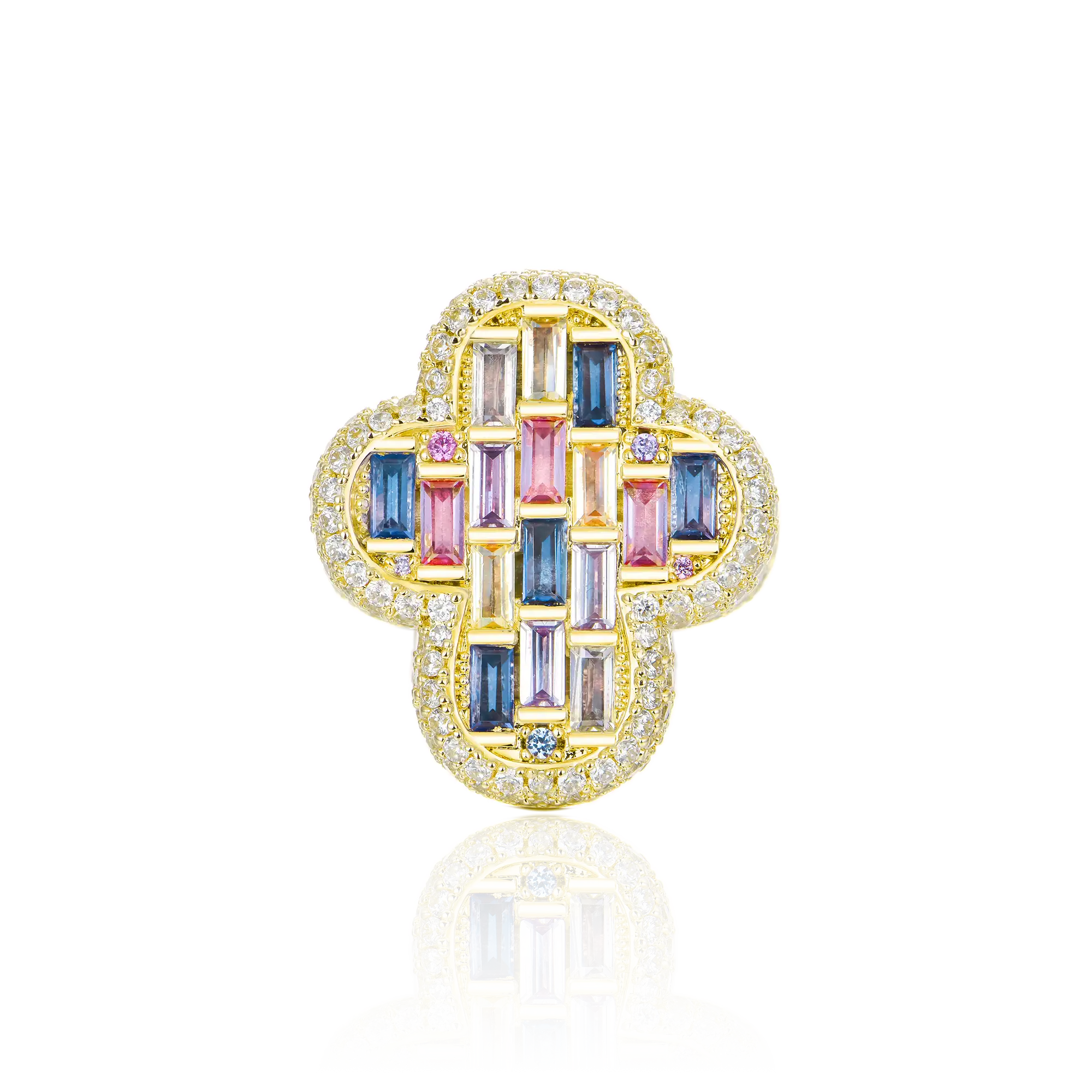 Iced Vitraux Vintage Rose Window Cross Ring - Image 11