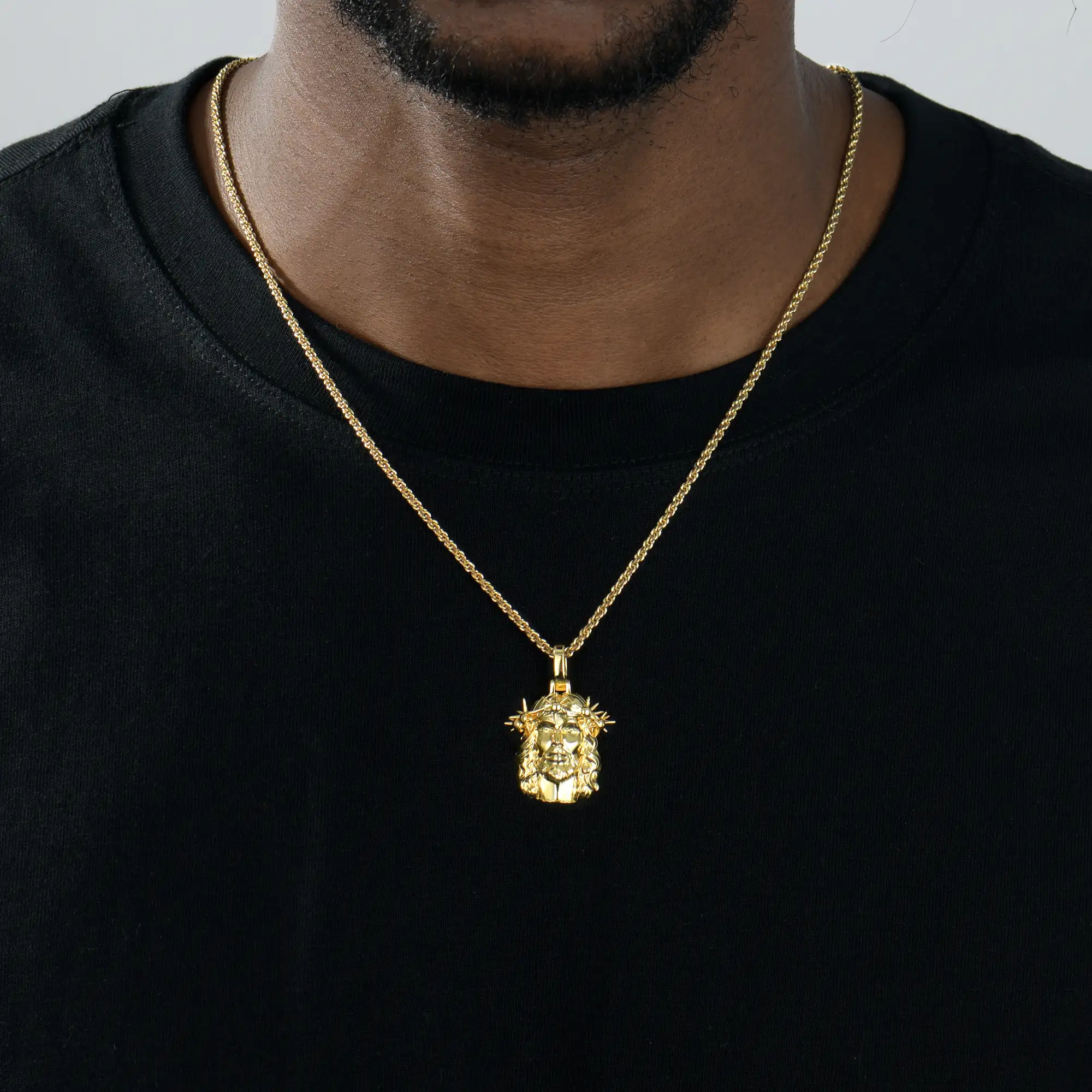 Jesus Piece Plain Gold Pendant - Micro - Image 2